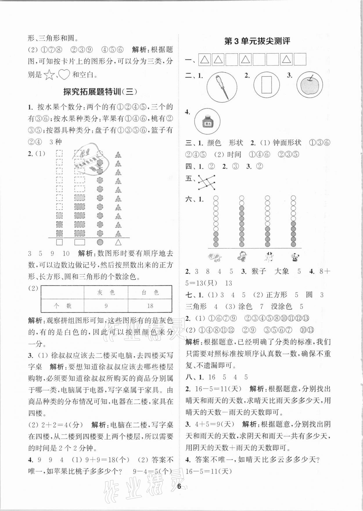 2021年拔尖特訓(xùn)一年級(jí)數(shù)學(xué)下冊(cè)人教版 參考答案第6頁