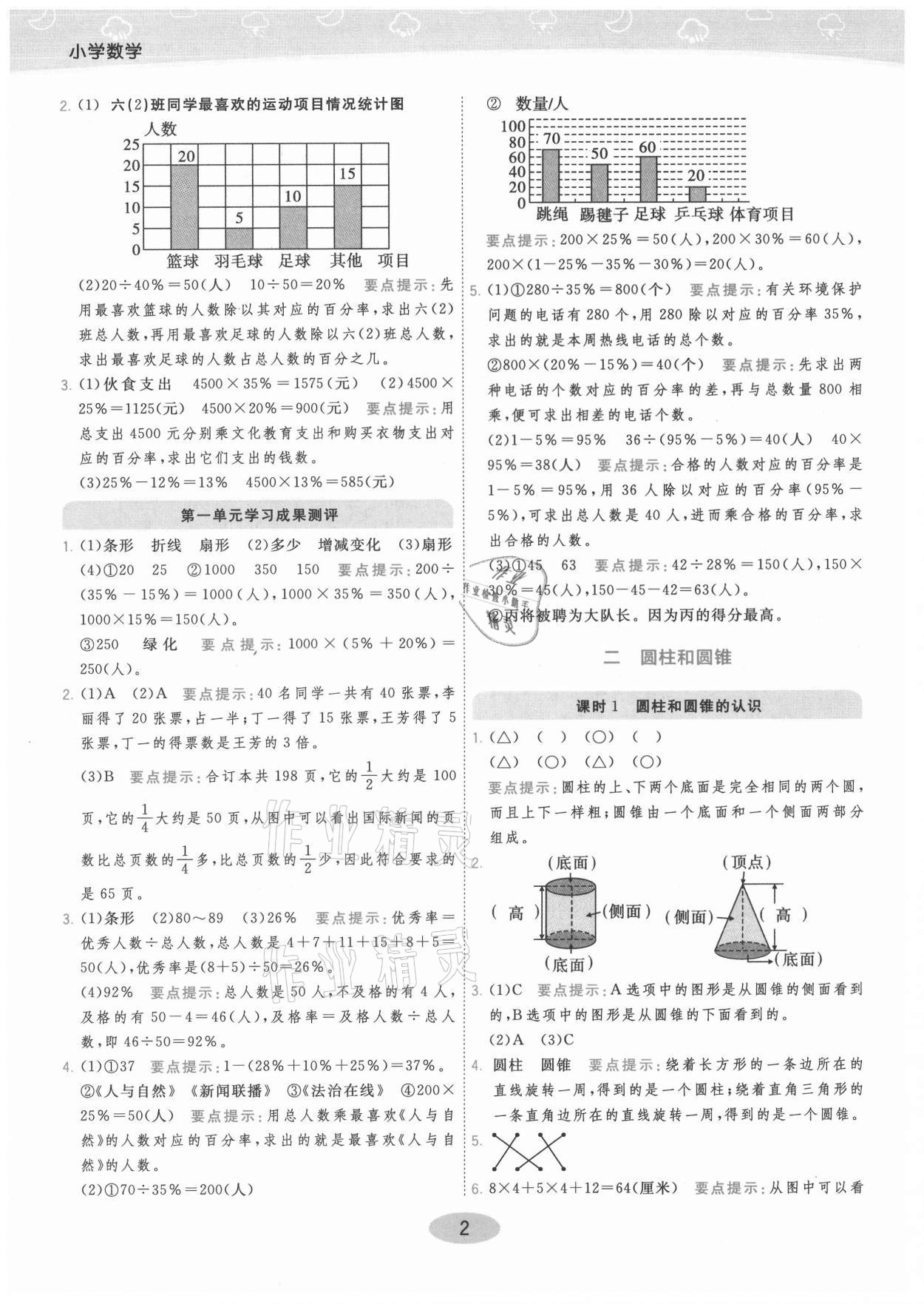 2021年黃岡同步練一日一練六年級數(shù)學(xué)下冊蘇教版 參考答案第2頁