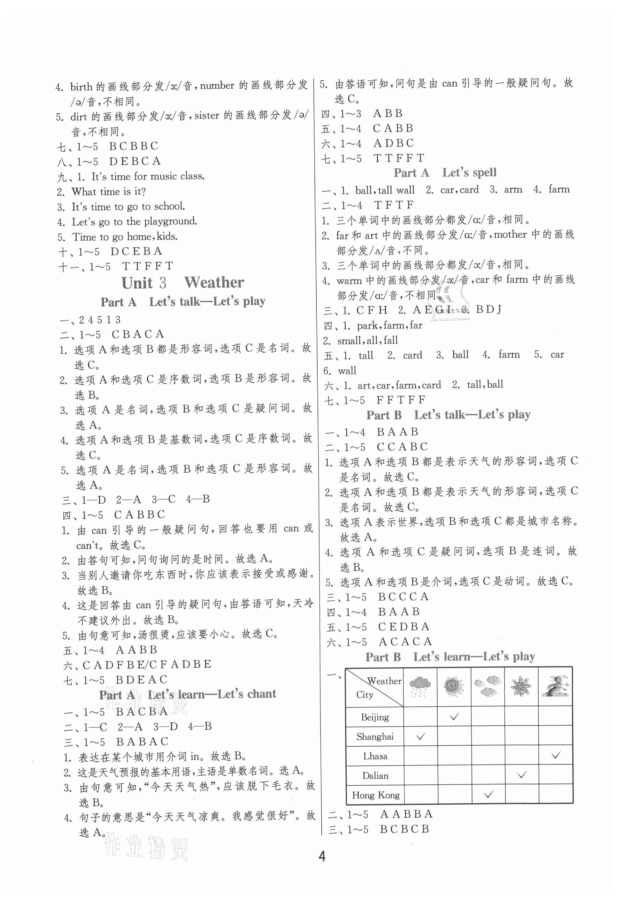 2021年实验班提优训练四年级英语下册人教PEP版 参考答案第4页