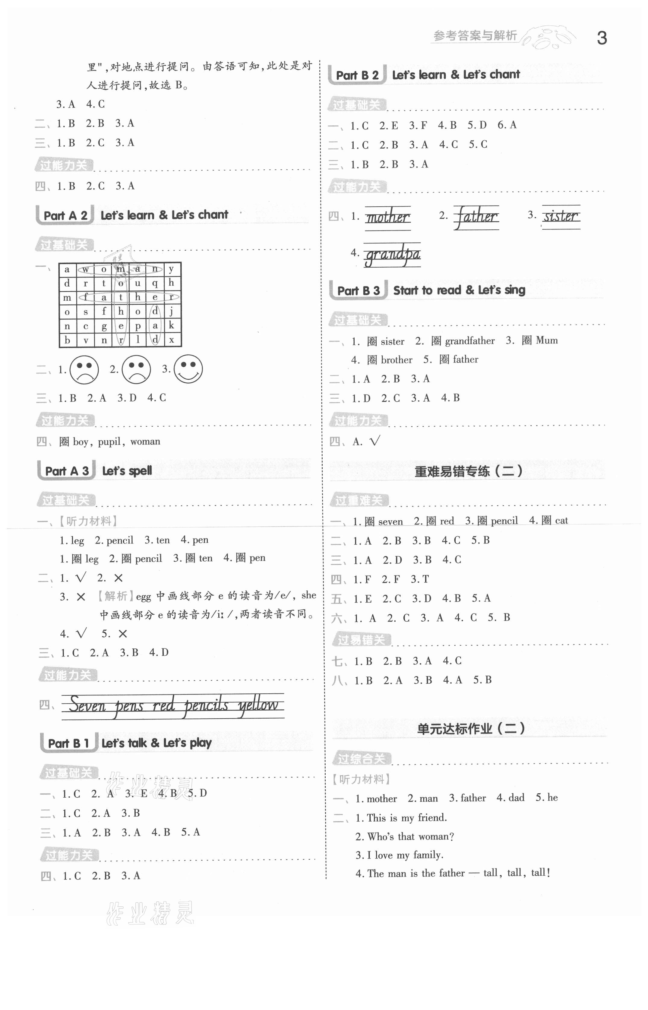 2021年一遍過(guò)三年級(jí)小學(xué)英語(yǔ)下冊(cè)人教PEP版浙江專版 參考答案第3頁(yè)