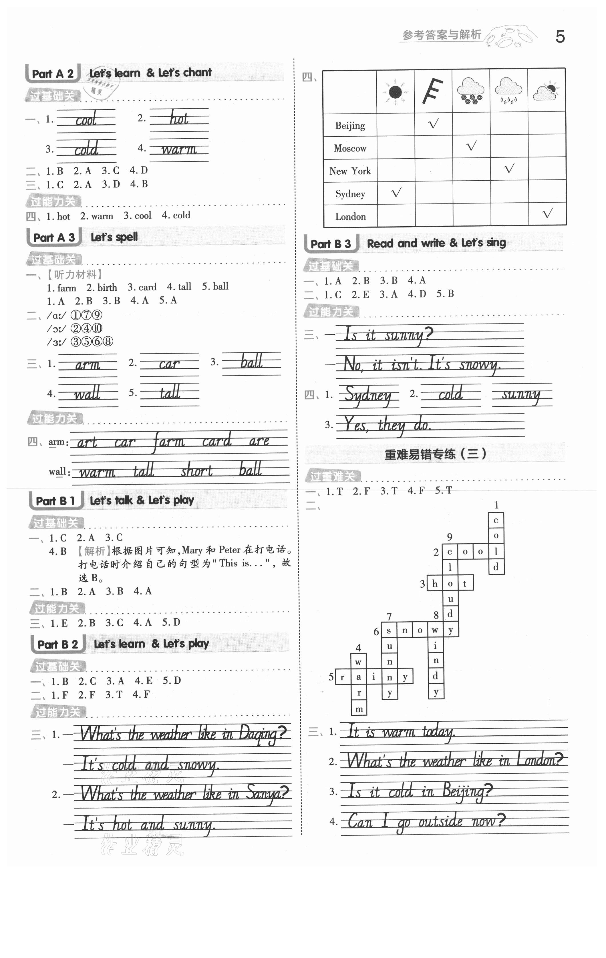 2021年一遍过四年级小学英语下册人教PEP版浙江专用 参考答案第5页