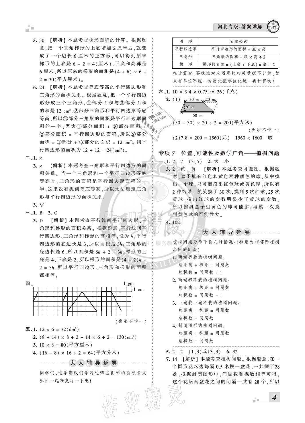 2020年王朝霞各地期末試卷精選五年級(jí)數(shù)學(xué)上冊(cè)人教版河北專版 參考答案第4頁