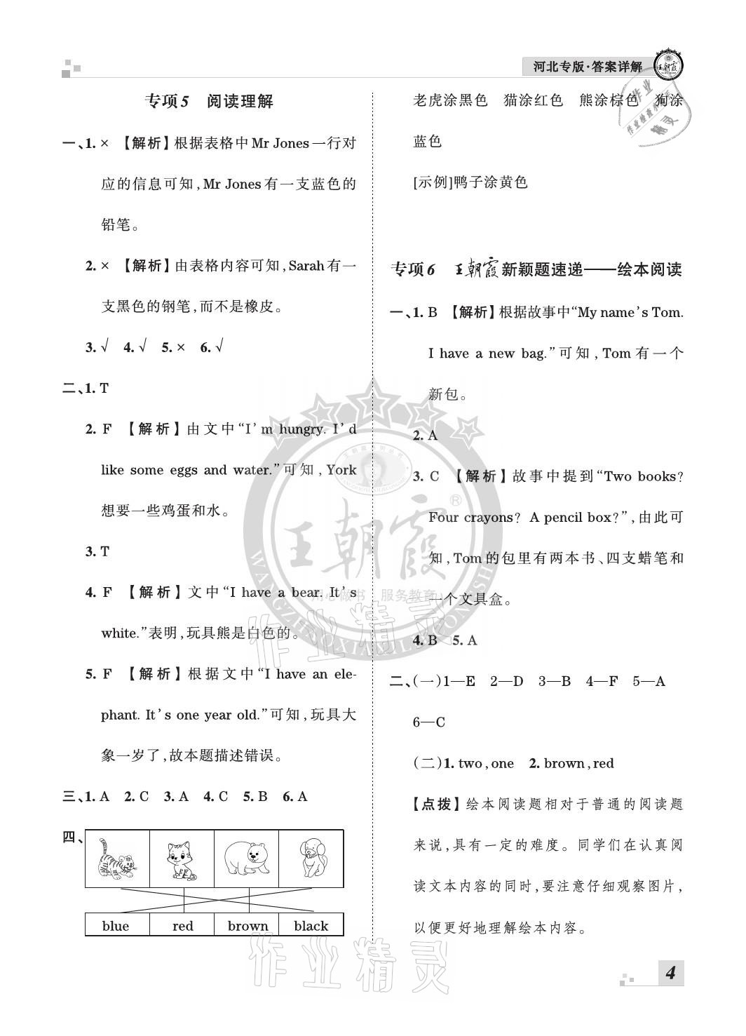 2020年王朝霞各地期末試卷精選三年級英語上冊人教PEP版河北專版 參考答案第4頁