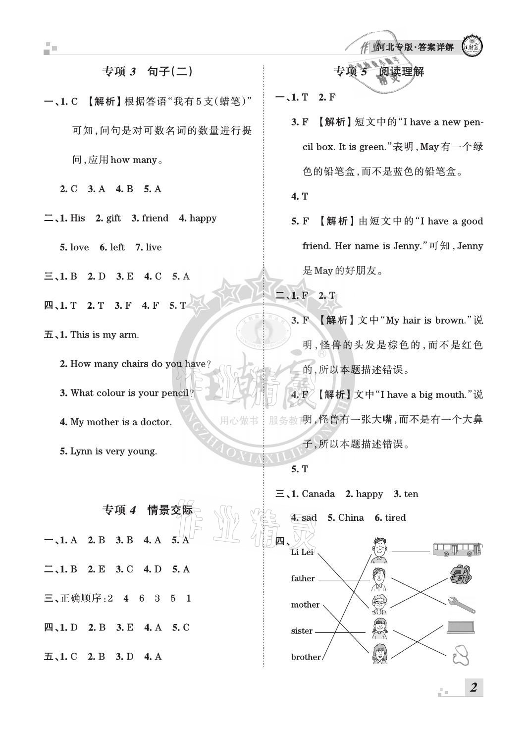 2020年王朝霞各地期末試卷精選三年級(jí)英語上冊冀教版河北專版 參考答案第2頁