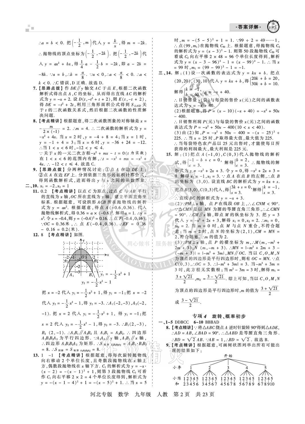 2020年王朝霞各地期末試卷精選九年級數(shù)學人教版河北專版 參考答案第2頁