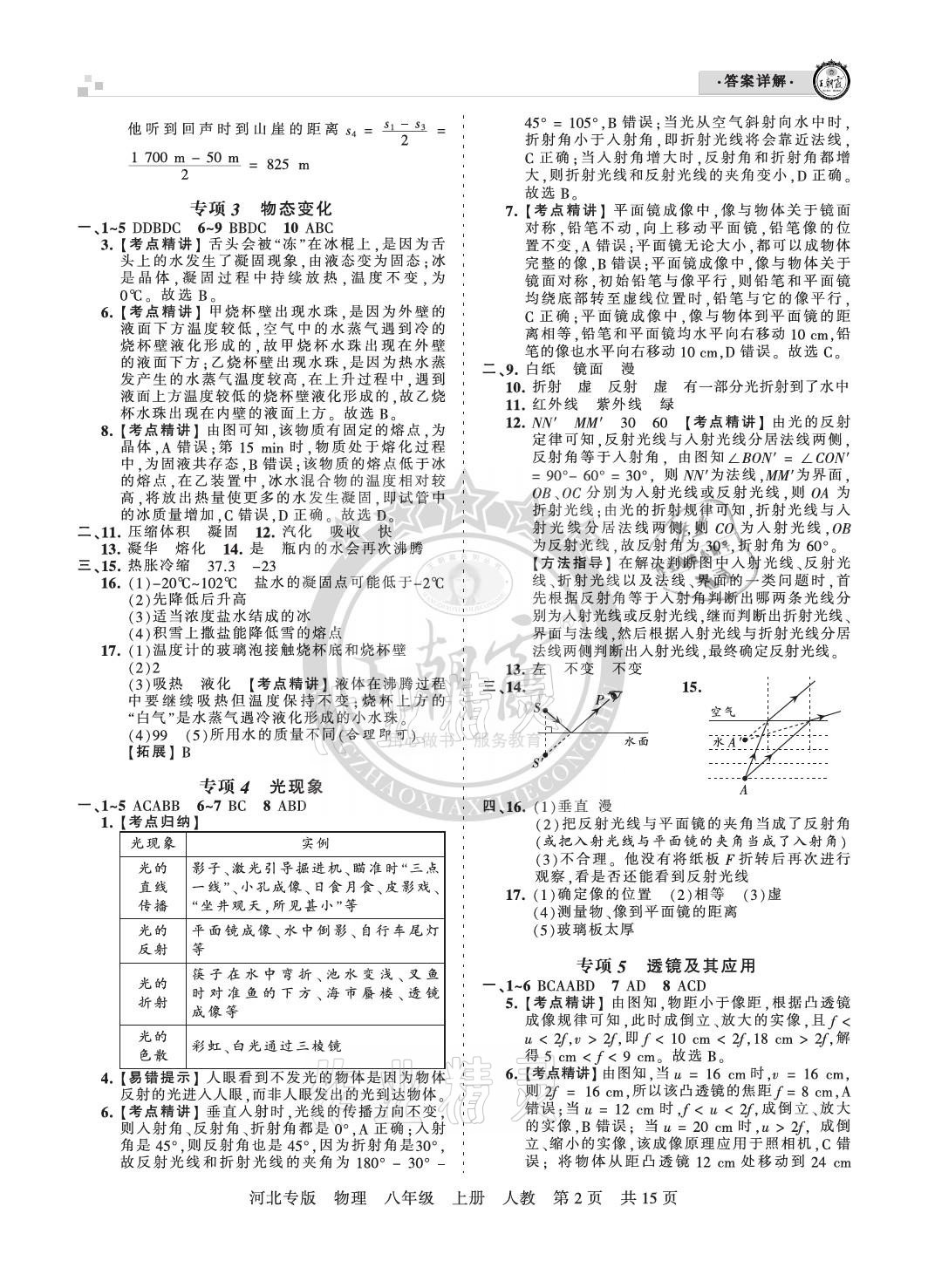 2020年王朝霞各地期末試卷精選八年級物理上冊人教版河北專版 參考答案第2頁