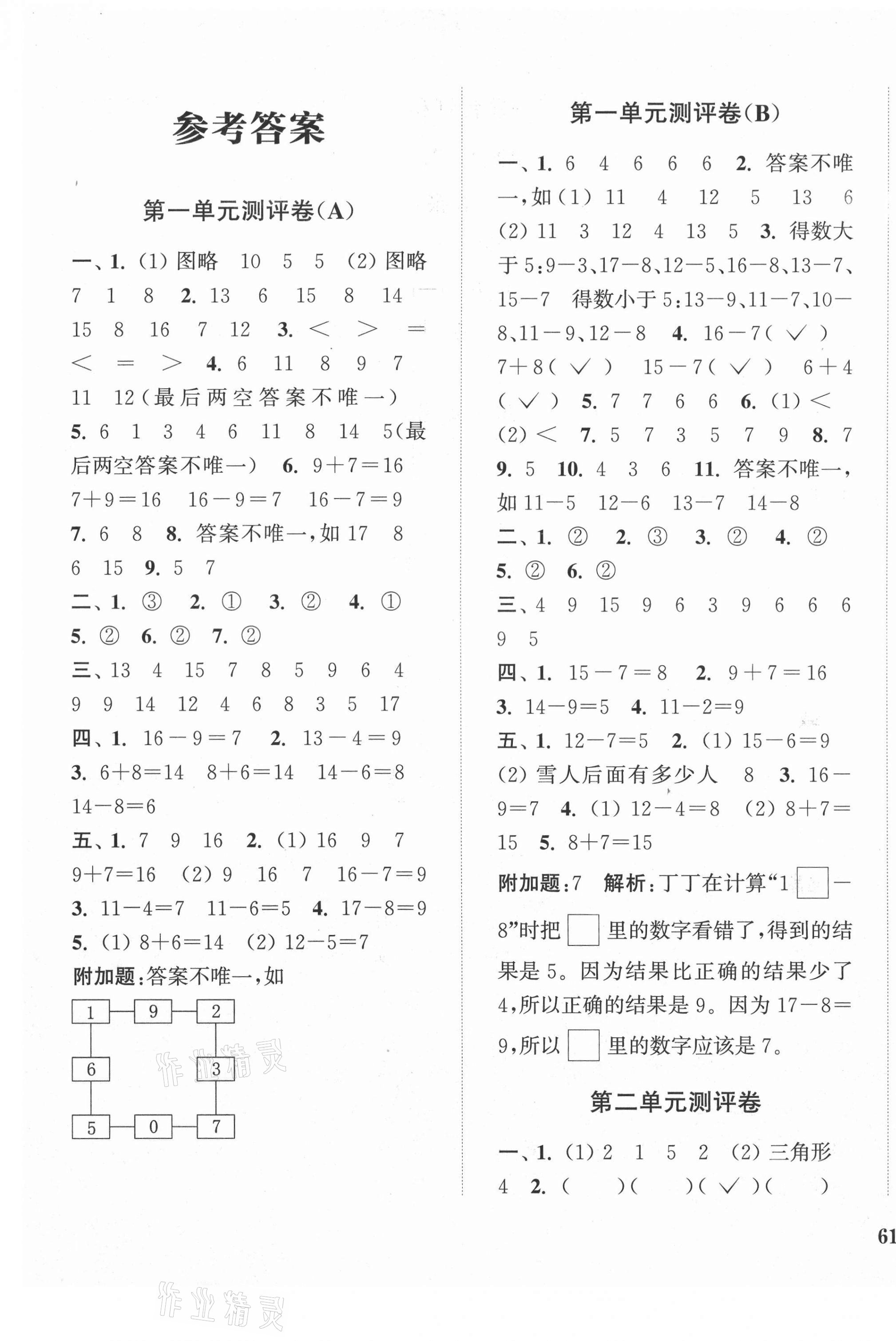 2021年通城学典全程测评卷一年级数学下册苏教版江苏专用 第1页