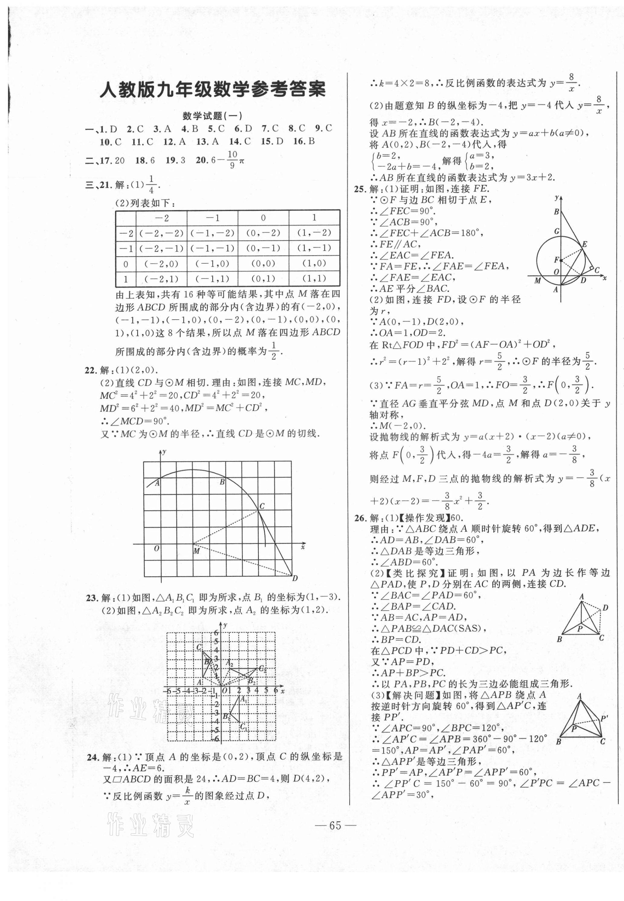 2020年创新思维期末快递黄金8套九年级数学上册人教版 第1页