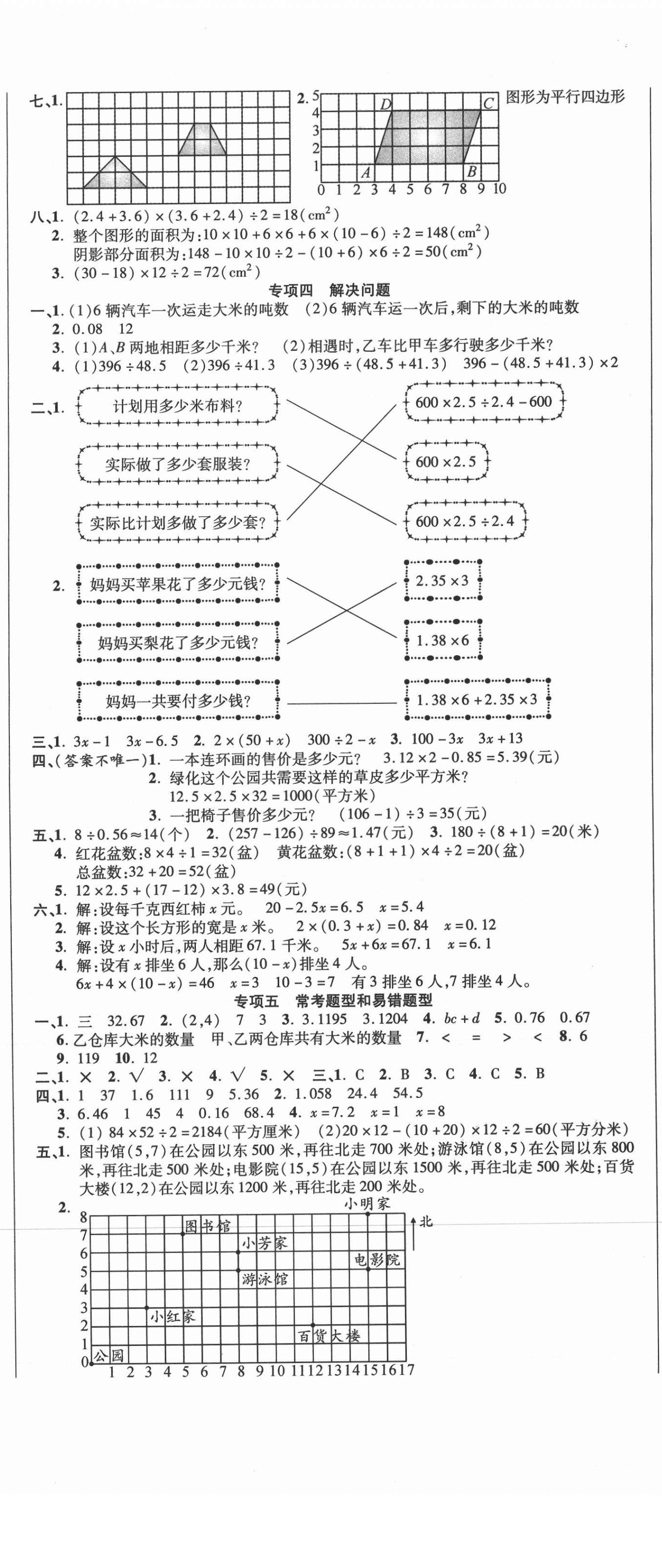 2020年期末极限挑战100分五年级数学上册人教版 参考答案第2页