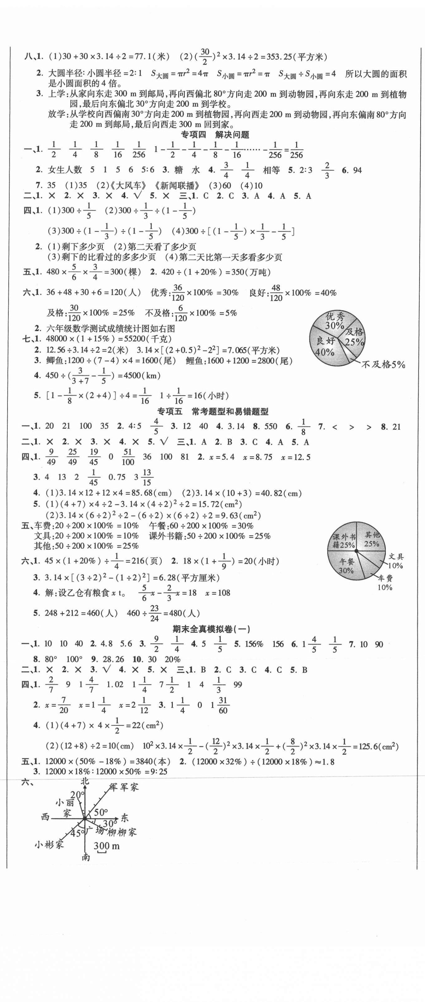 2020年期末极限挑战100分六年级数学上册人教版 参考答案第2页