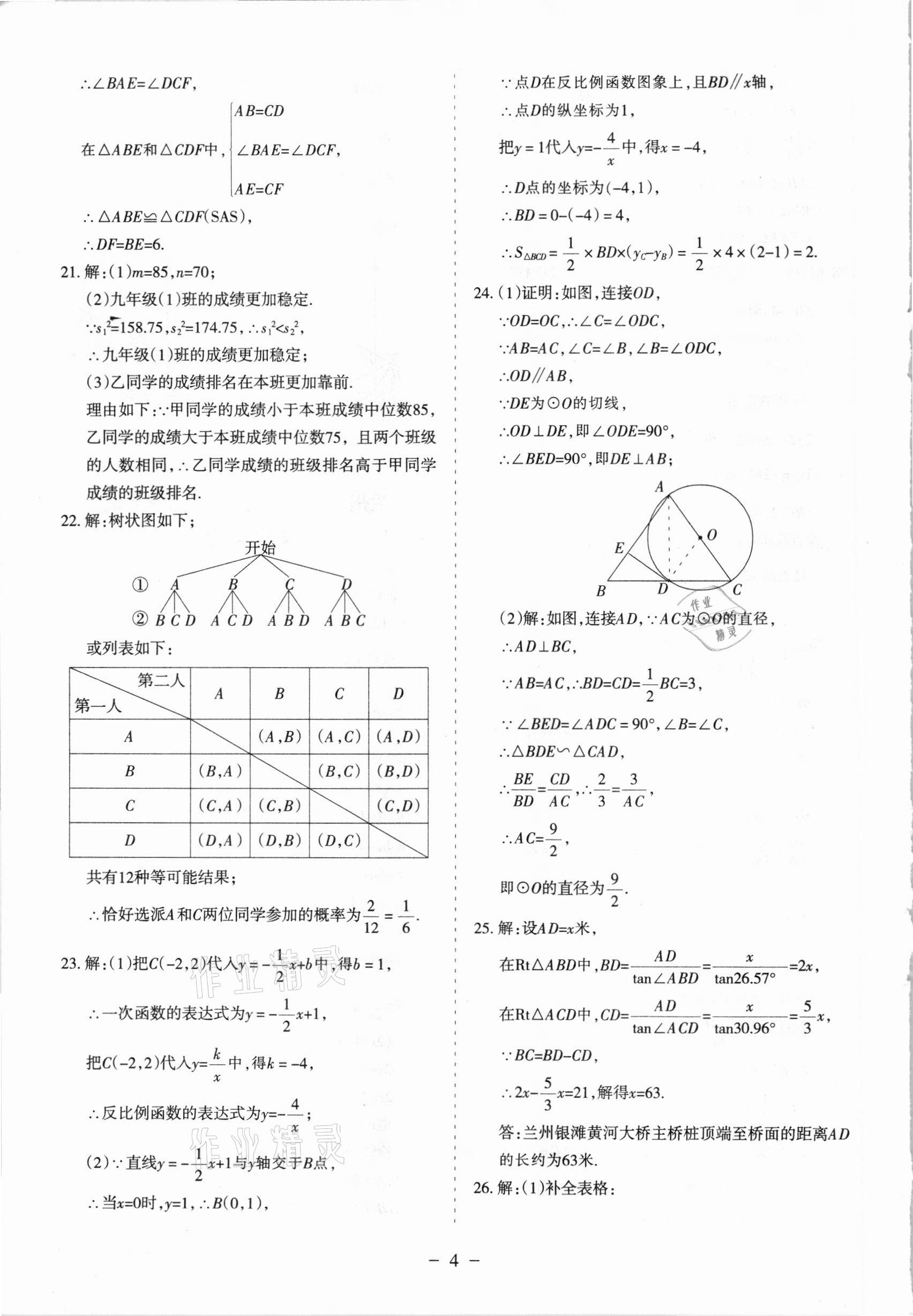 2021年蘭州中考試題精選數(shù)學(xué) 參考答案第4頁