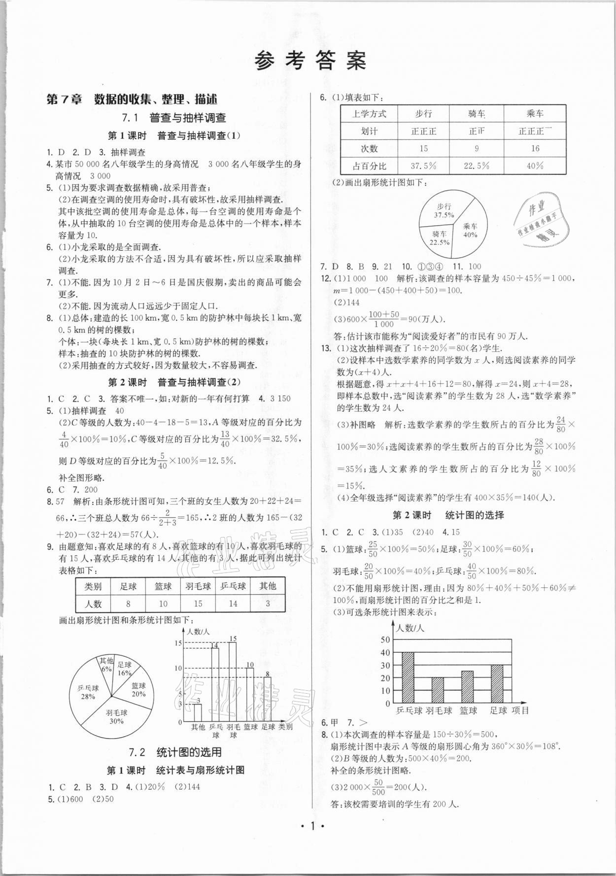 2021年领先一步三维提优八年级数学下册苏科版 参考答案第1页