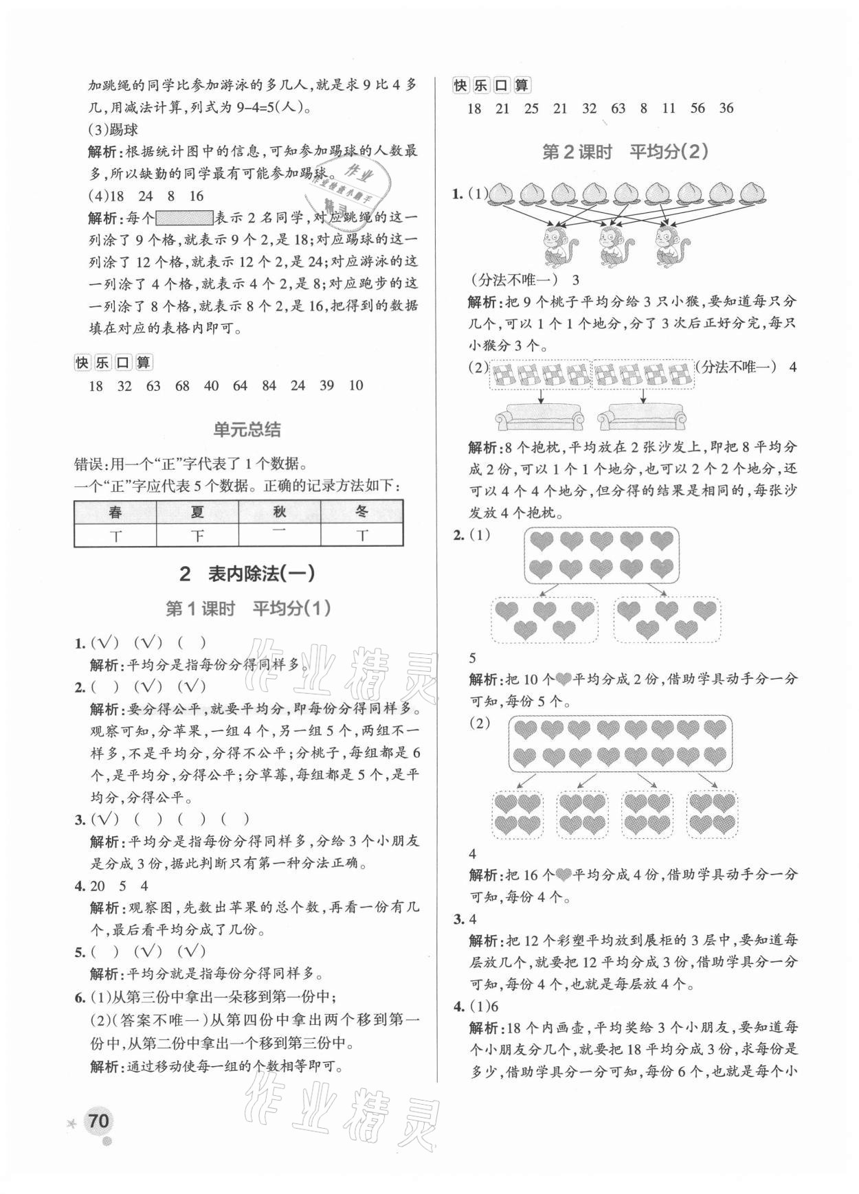 2021年小學(xué)學(xué)霸作業(yè)本二年級(jí)數(shù)學(xué)下冊(cè)人教版 參考答案第2頁