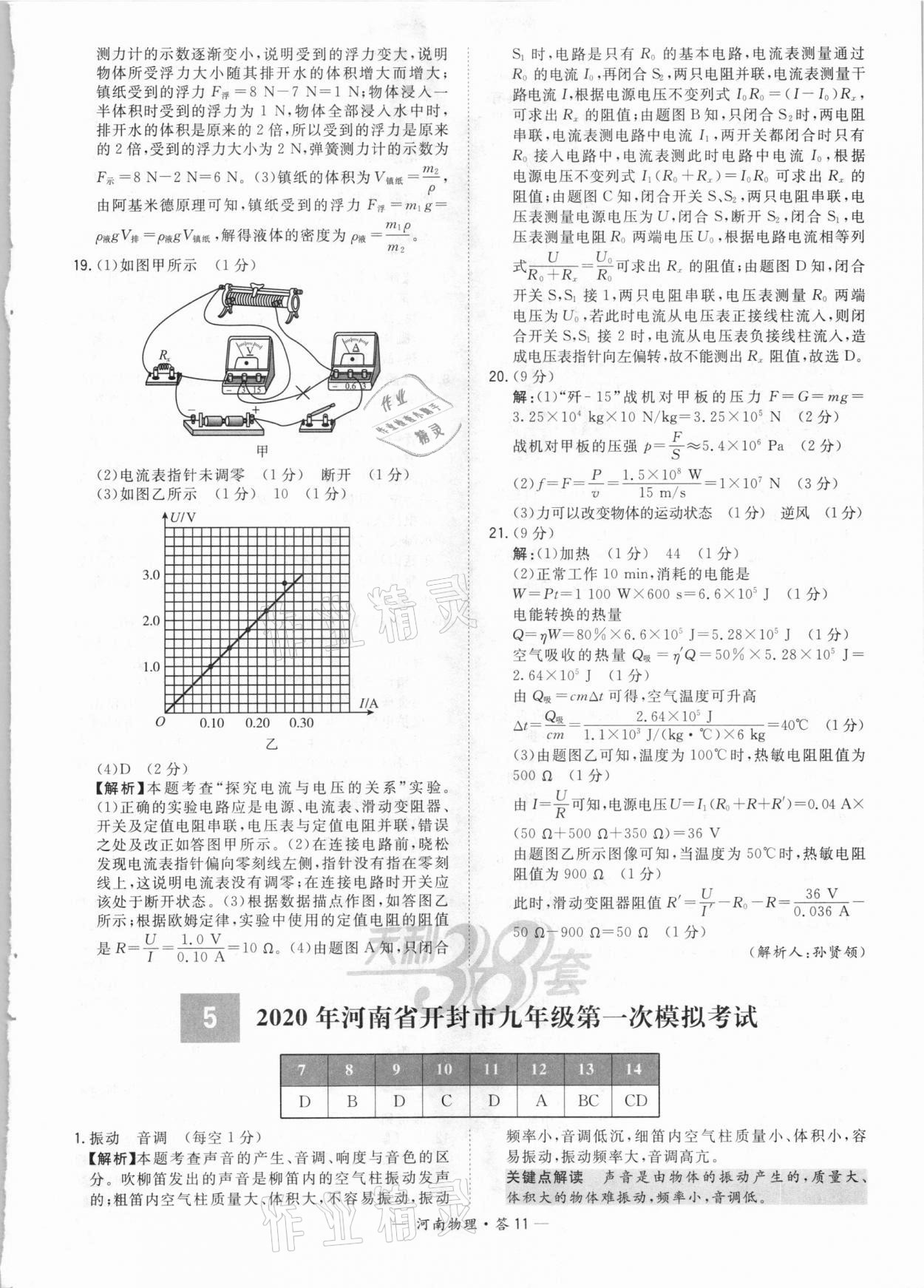 2021年天利38套中考試題精選物理河南專(zhuān)版 參考答案第11頁(yè)