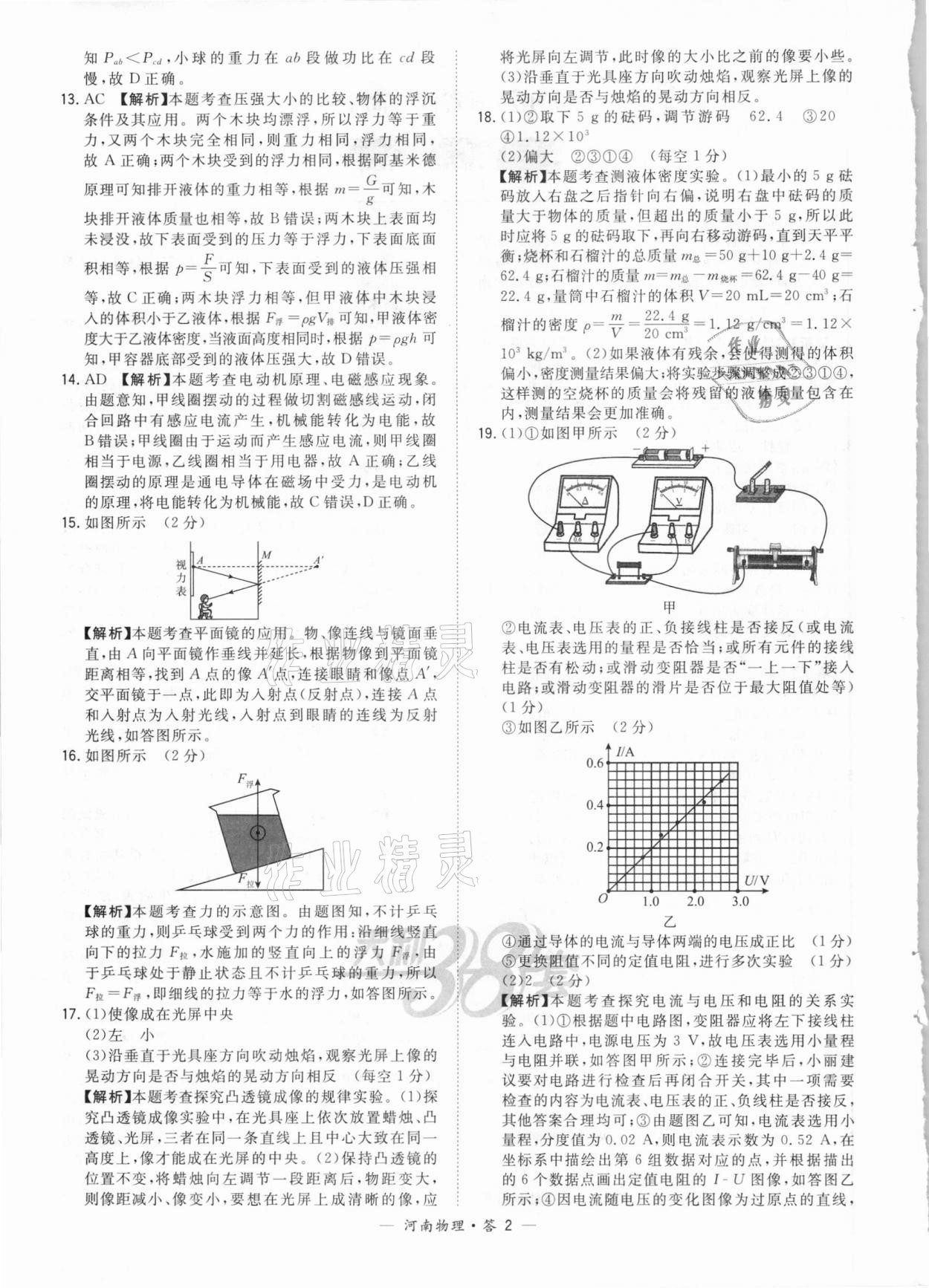 2021年天利38套中考試題精選物理河南專版 參考答案第2頁