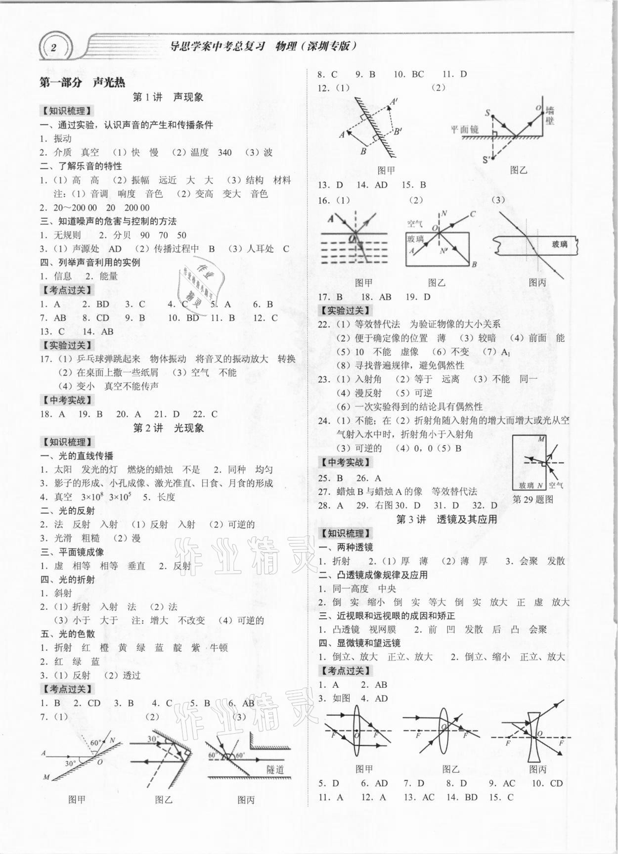 2021年导思学案物理深圳专版 参考答案第1页