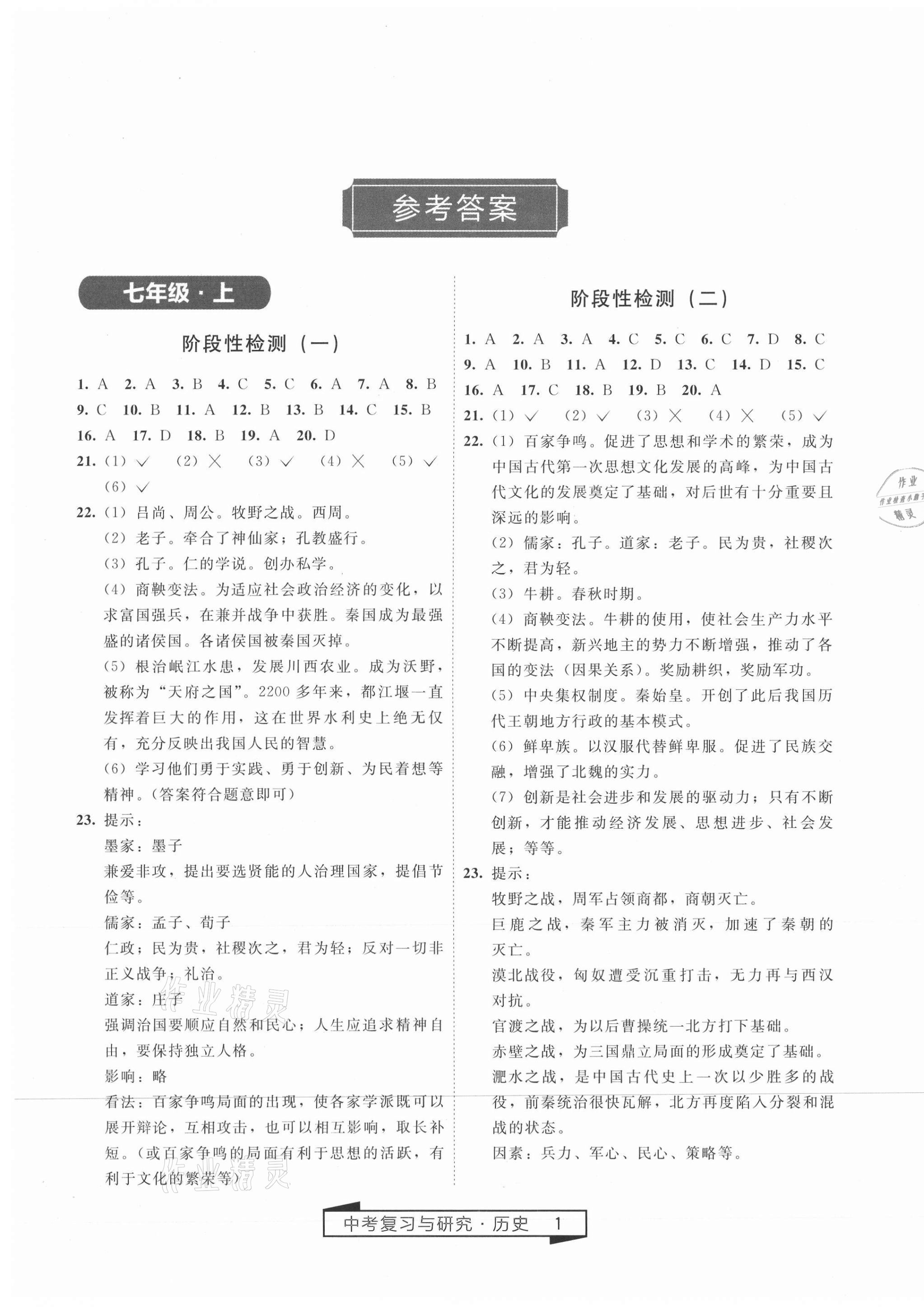 2021年競贏高效備考中考復(fù)習(xí)與研究歷史 參考答案第1頁