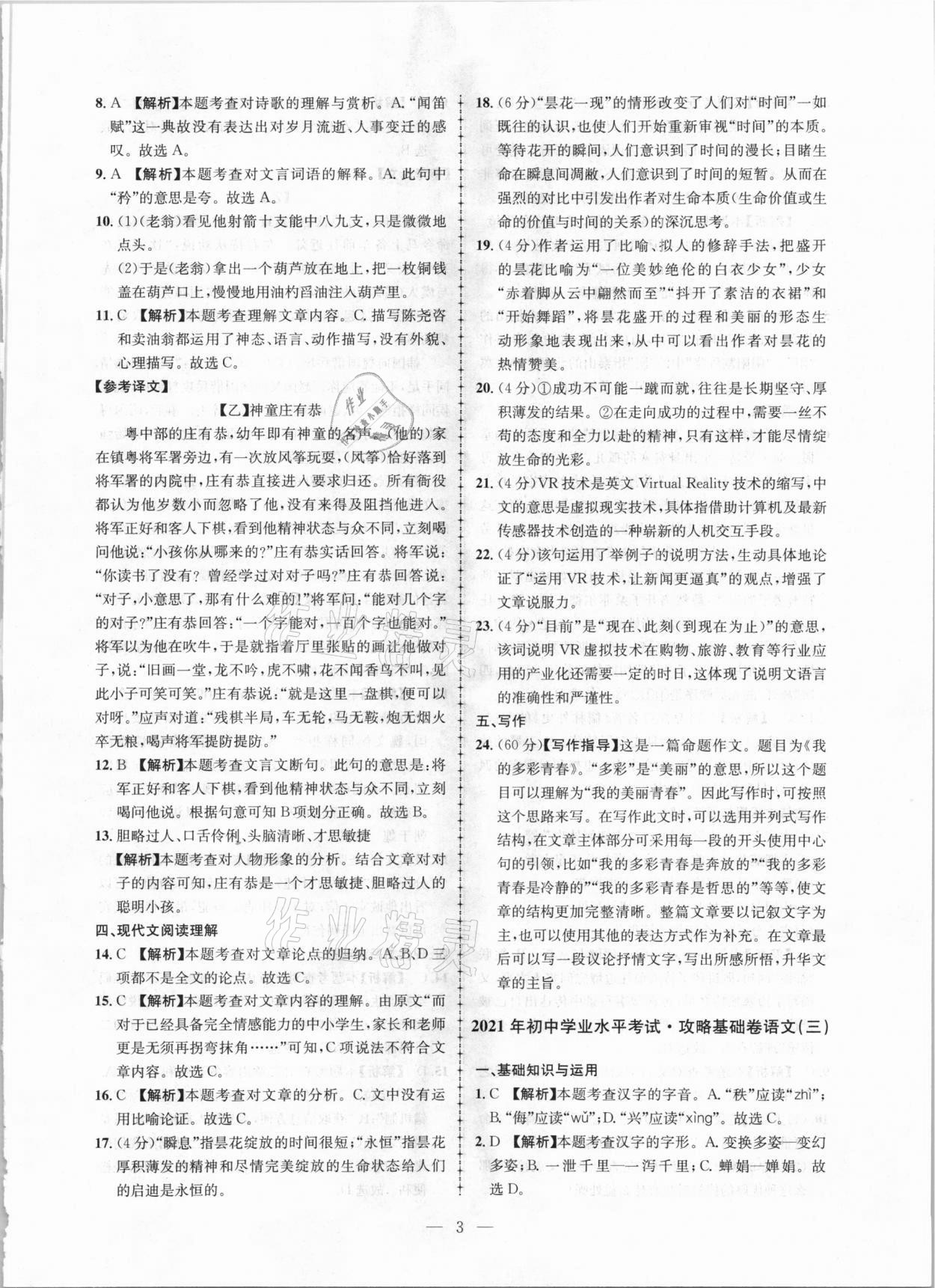 2021年中考攻略模擬試卷語(yǔ)文新疆專版 第3頁(yè)