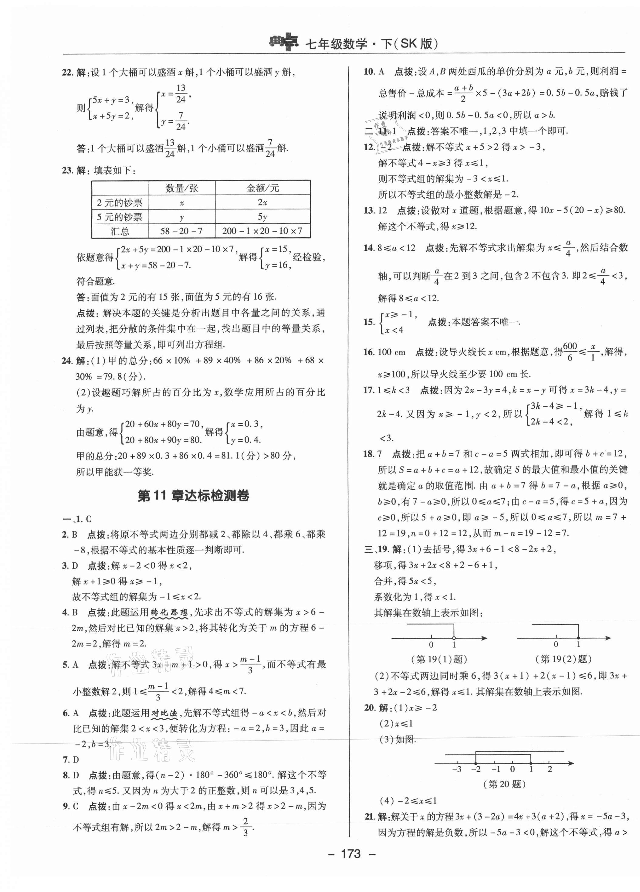 2021年綜合應用創(chuàng)新題典中點七年級數(shù)學下冊蘇科版 參考答案第5頁