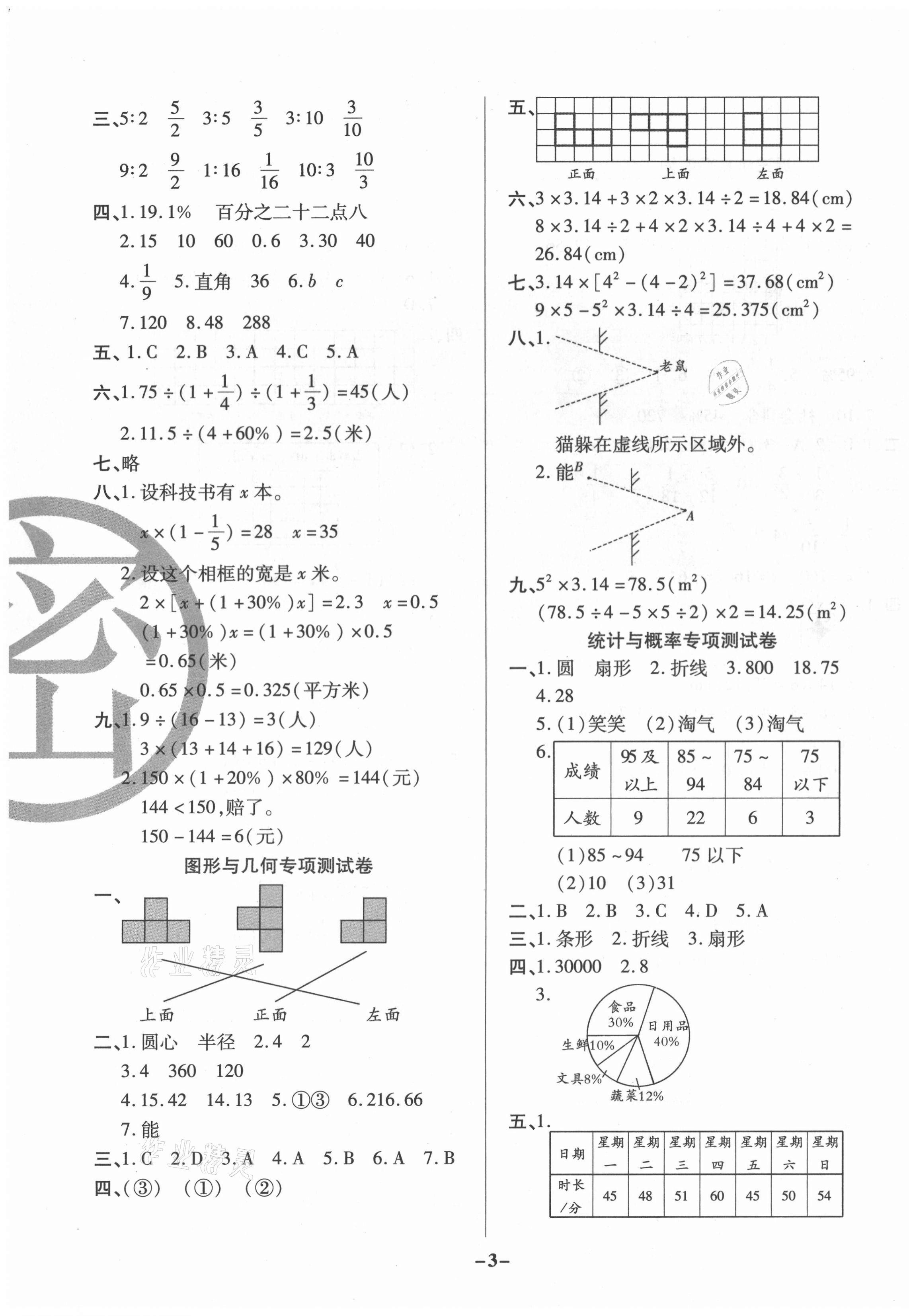 2020年期末狀元卷六年級數(shù)學(xué)上冊北師大版福建專用 參考答案第3頁