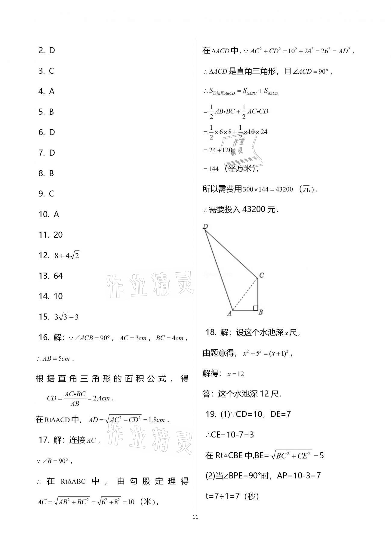 2020年蓉城學(xué)堂雙百分周組合測評卷八年級數(shù)學(xué)上冊北師大版 參考答案第31頁