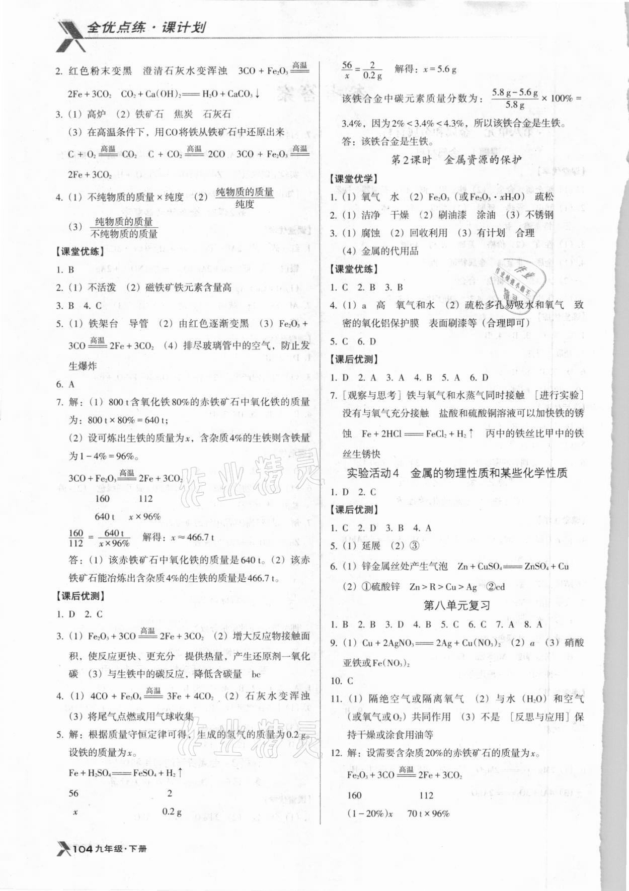 2021年全優(yōu)點練課計劃九年級化學下冊人教版 第2頁