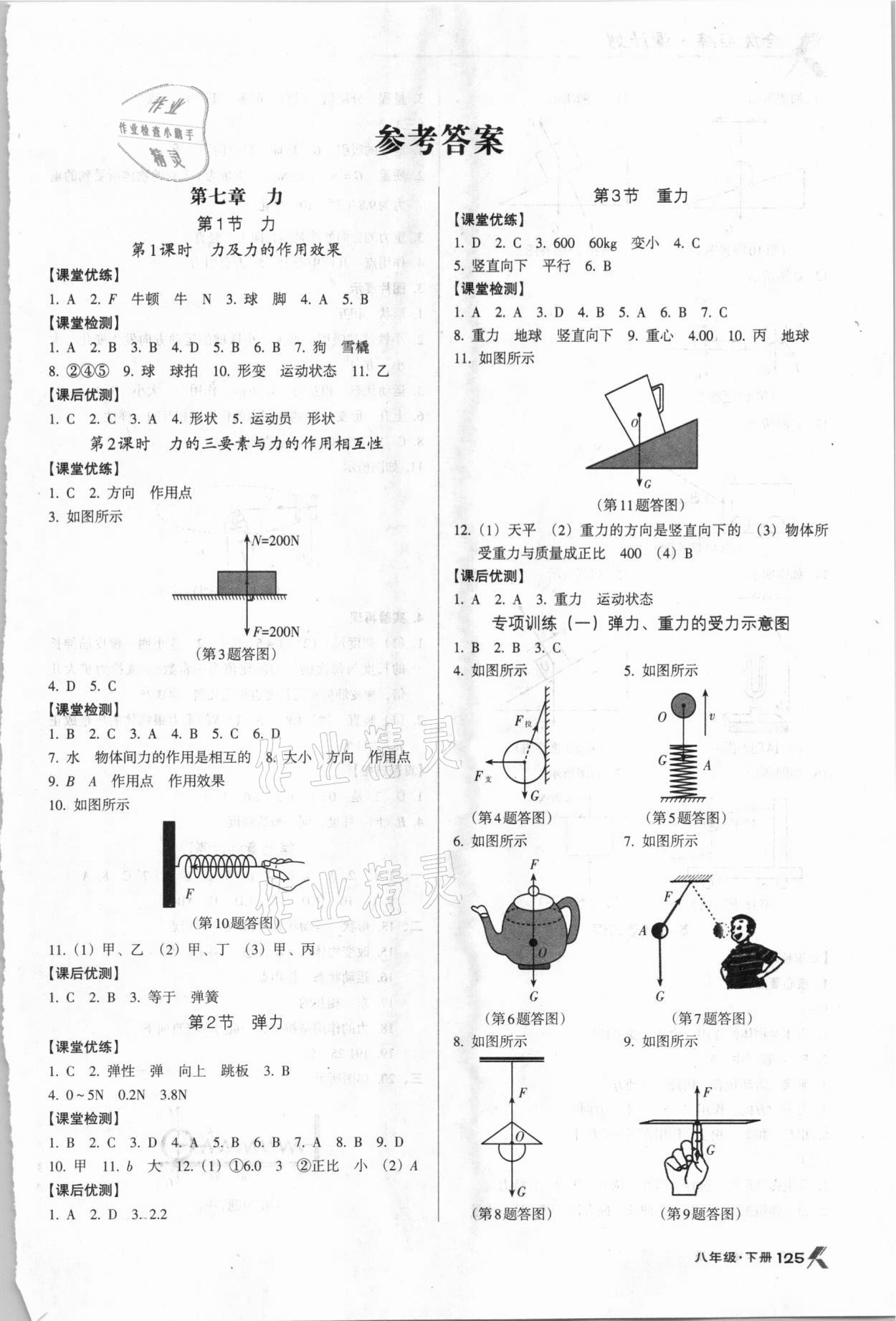 2021年全優(yōu)點練課計劃八年級物理下冊人教版 參考答案第1頁