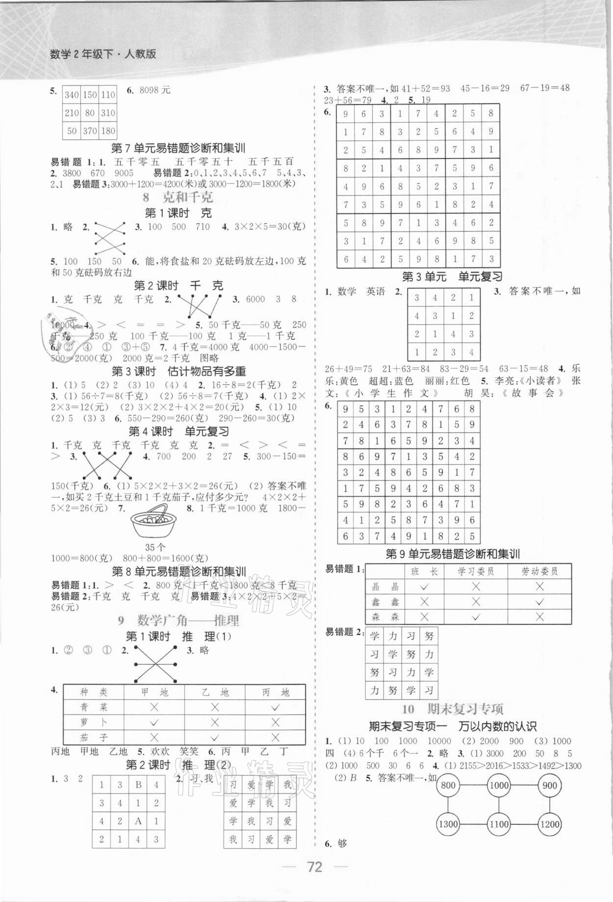 2021年金色課堂課時(shí)作業(yè)本二年級(jí)數(shù)學(xué)下冊(cè)人教版 參考答案第4頁