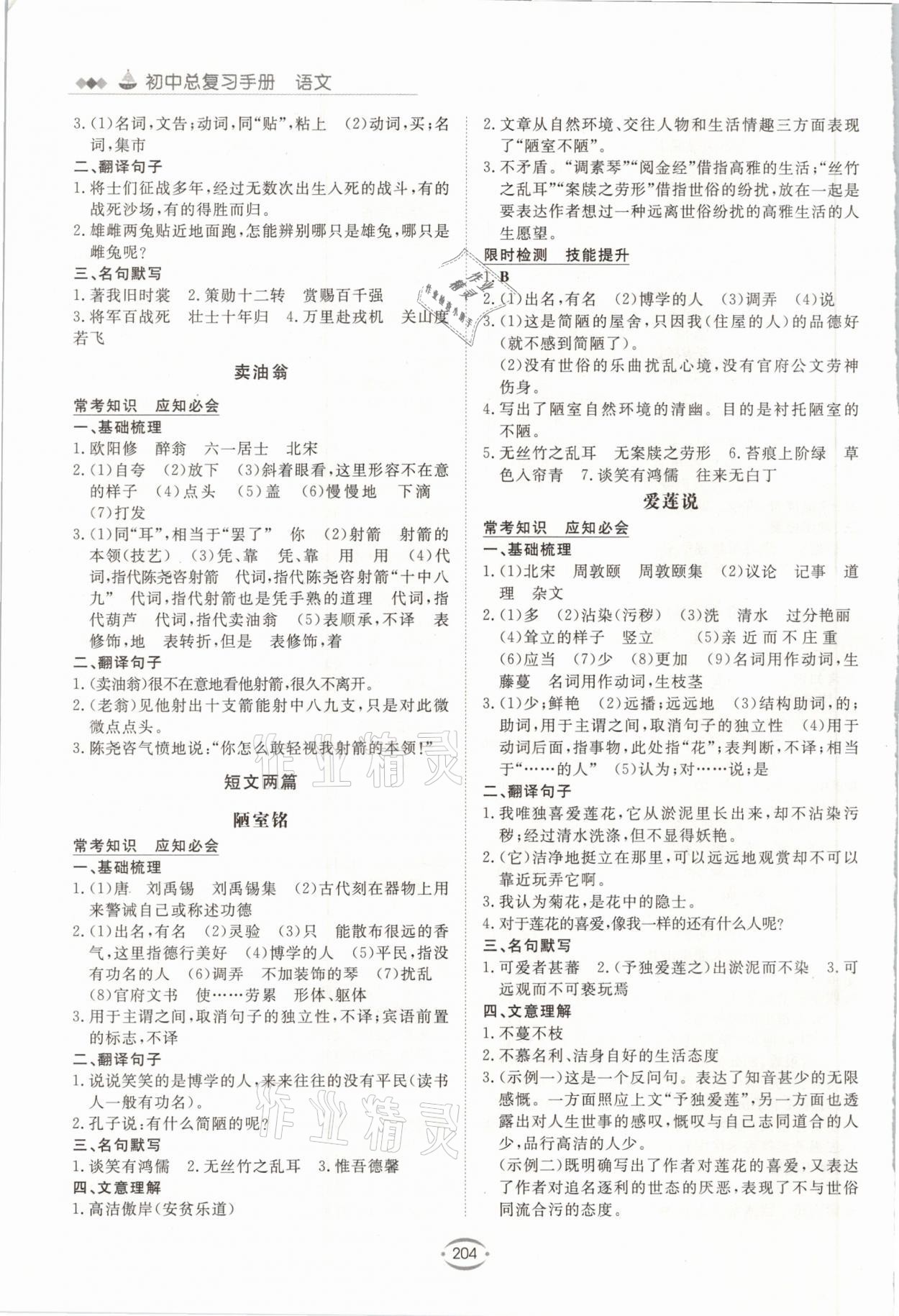 2021年初中總復習手冊語文新世紀出版社 參考答案第5頁