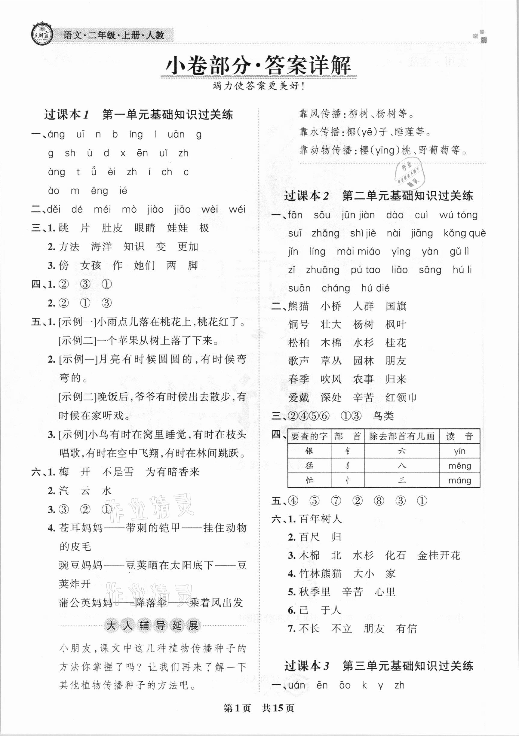 2020年王朝霞期末真題精編二年級語文上冊人教版鄭州都市版 參考答案第1頁