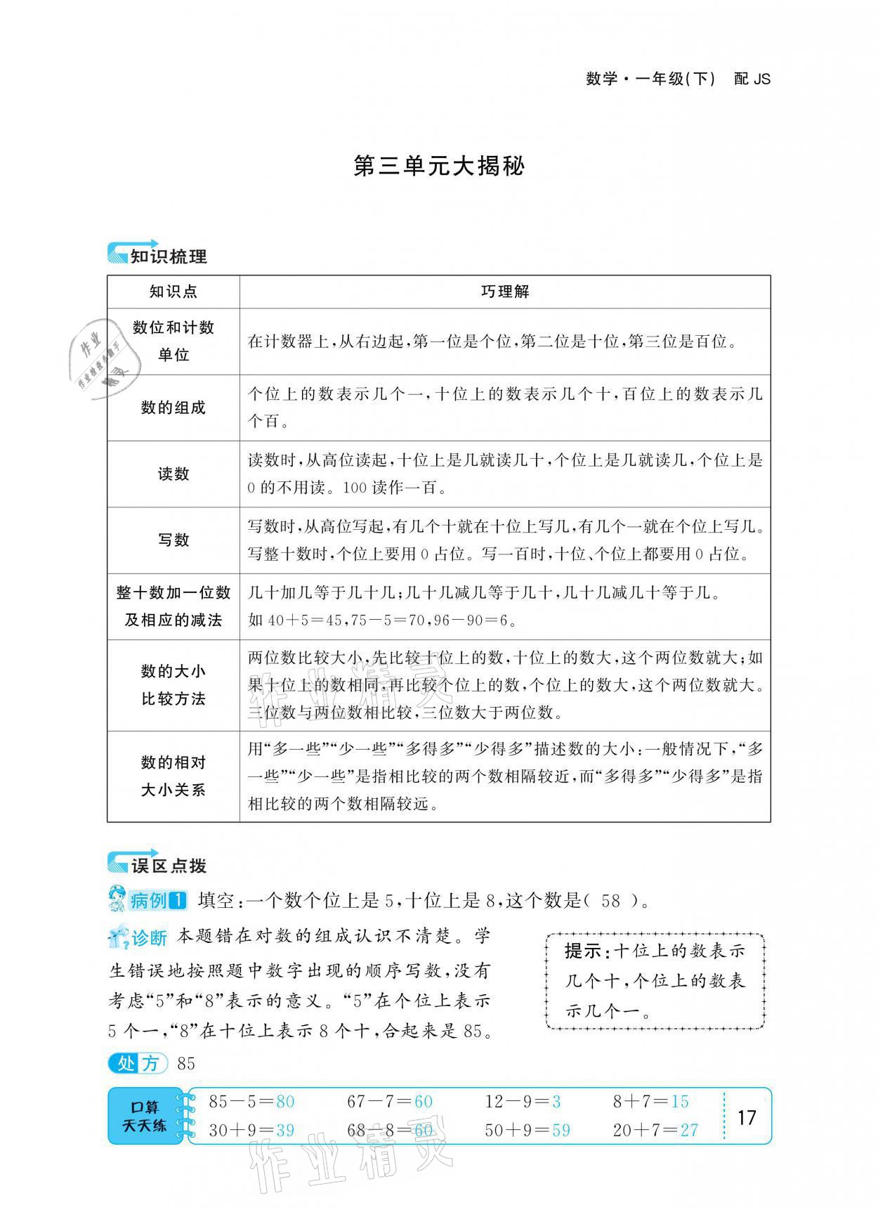 2021年小學(xué)1課3練培優(yōu)作業(yè)本一年級(jí)數(shù)學(xué)下冊(cè)江蘇版 參考答案第17頁(yè)