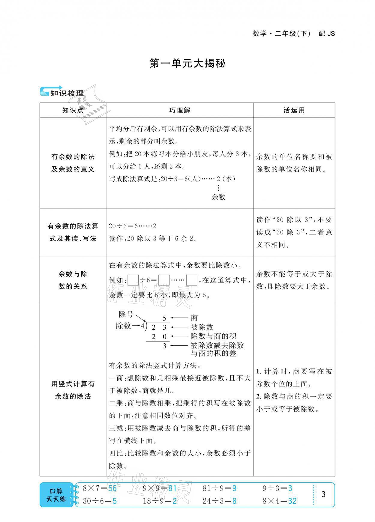 2021年小學(xué)1課3練培優(yōu)作業(yè)本二年級數(shù)學(xué)下冊江蘇版 參考答案第3頁