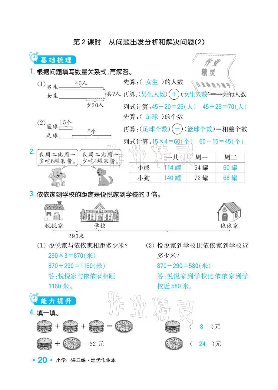 2021年小學(xué)1課3練培優(yōu)作業(yè)本三年級數(shù)學(xué)下冊江蘇版 參考答案第20頁