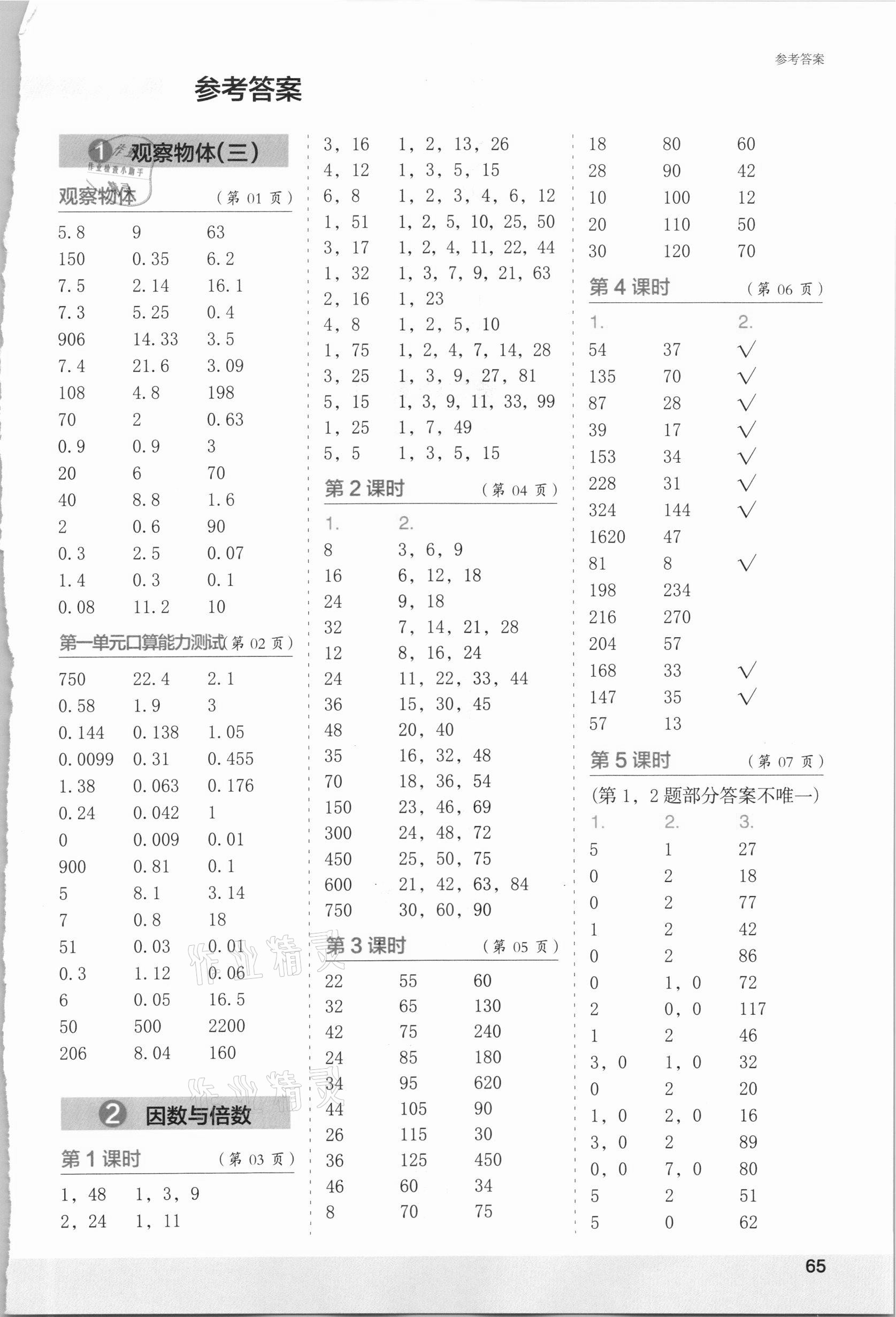 2021年口算小狀元口算速算天天練五年級(jí)數(shù)學(xué)下冊(cè)人教版 第1頁(yè)