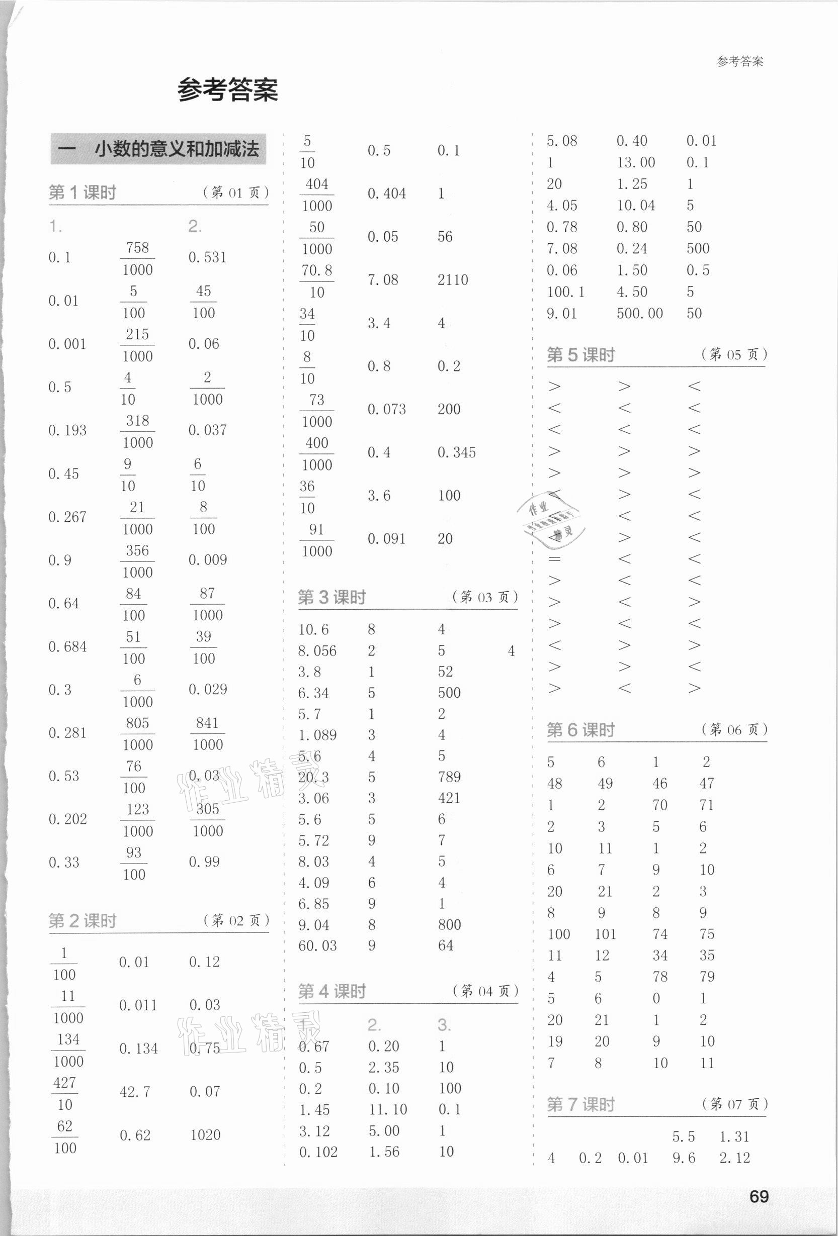 2021年口算小状元口算速算天天练四年级数学下册北师大版 第1页