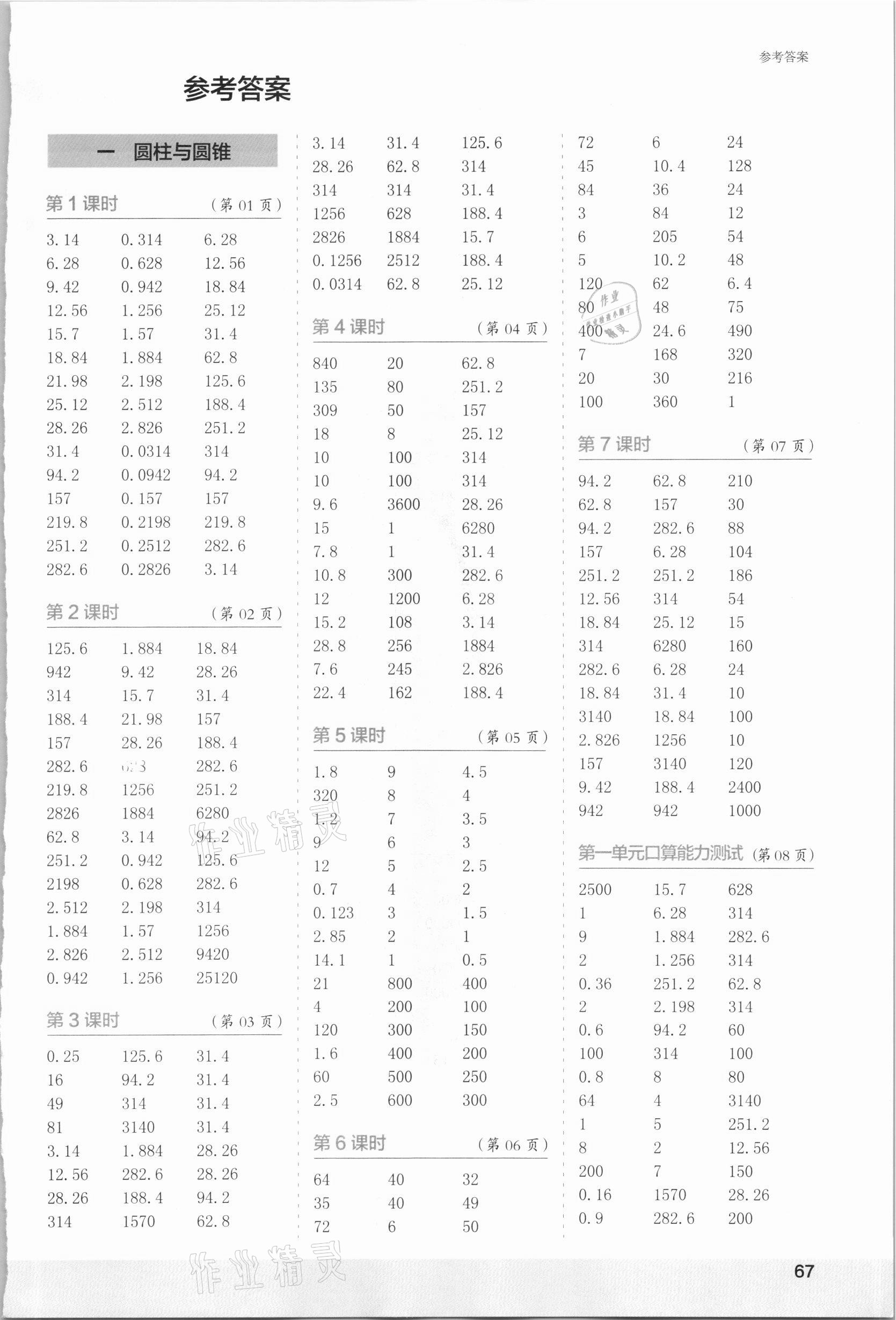 2021年口算小状元口算速算天天练六年级数学下册北师大版 第1页