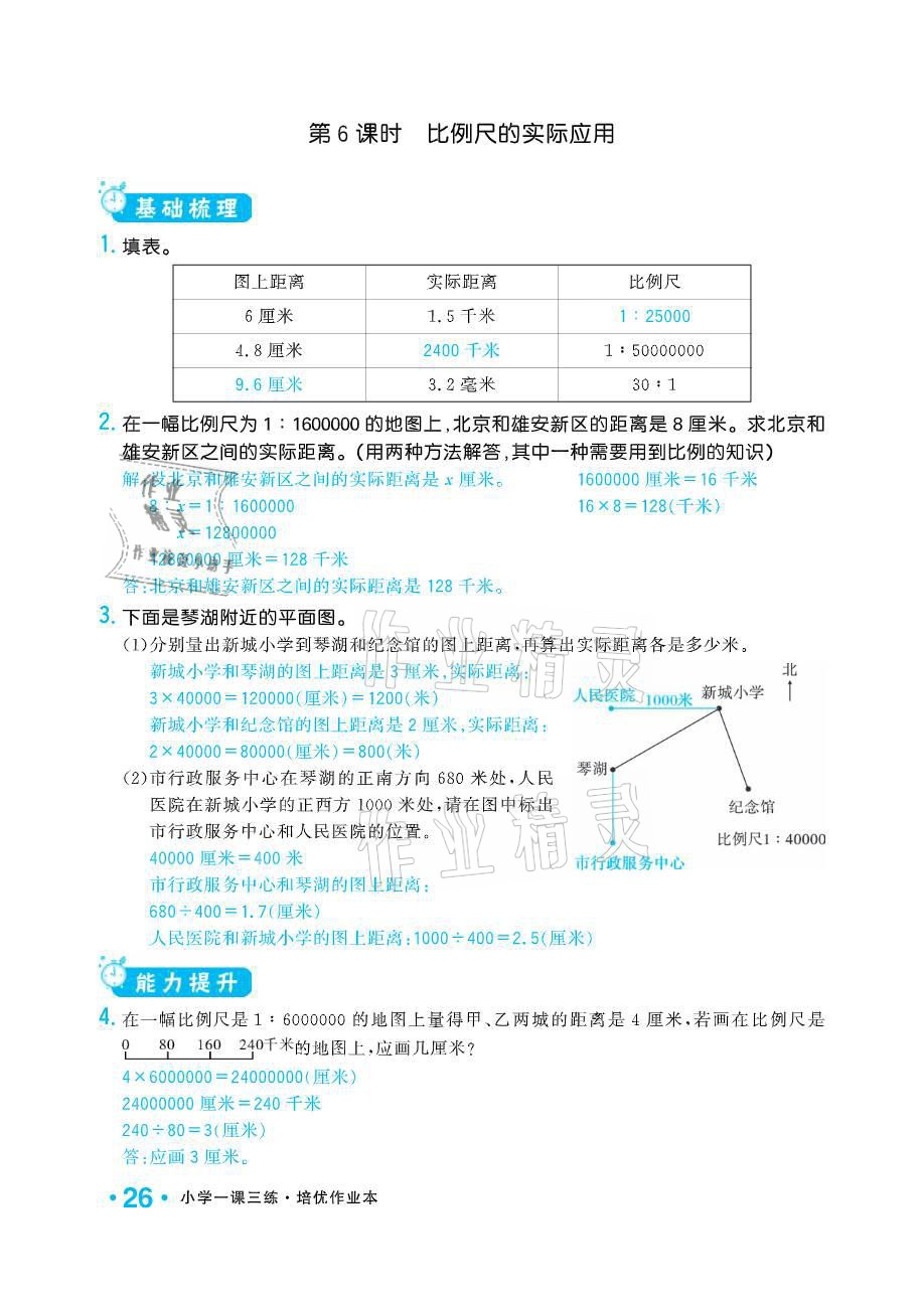 2021年小學1課3練培優(yōu)作業(yè)本六年級數(shù)學下冊江蘇版 參考答案第26頁