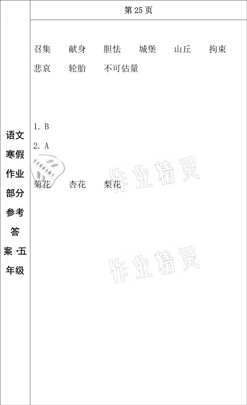 2021年寒假作业五年级语文长春出版社 参考答案第13页