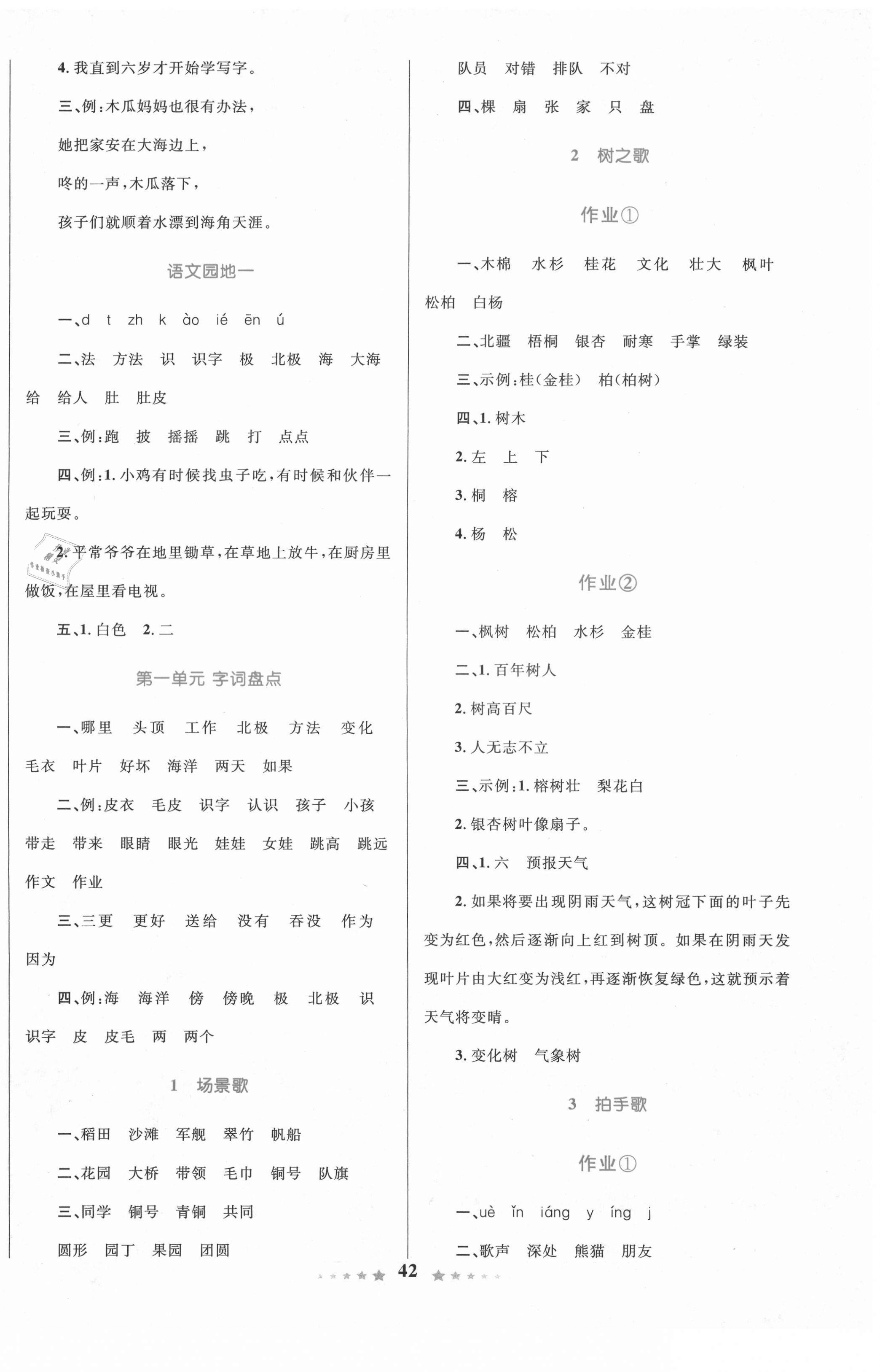 2020年优等生天天练二年级语文上册人教版 参考答案第2页