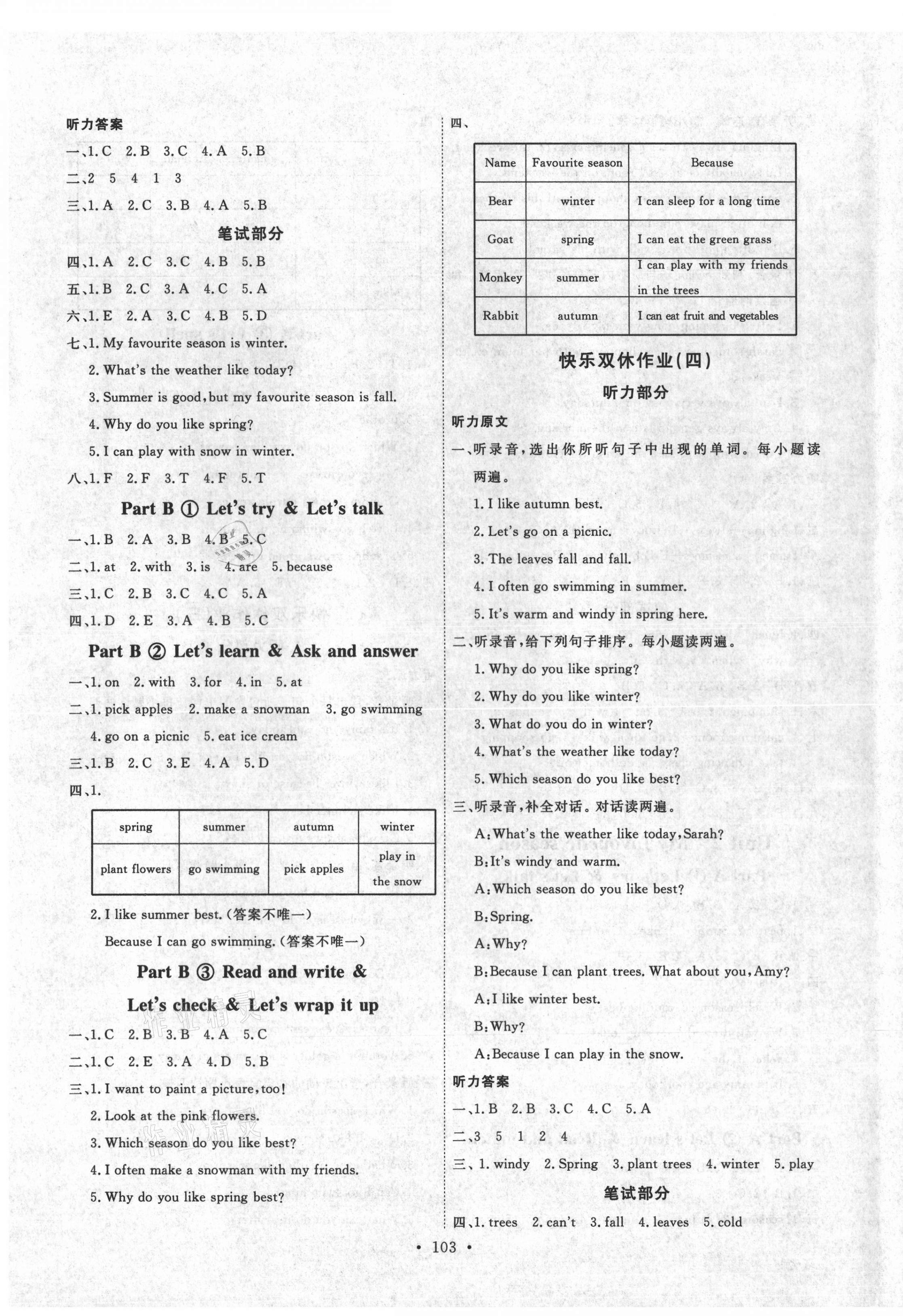 2021年每時每刻快樂優(yōu)加作業(yè)本五年級英語下冊人教PEP版P版 參考答案第3頁