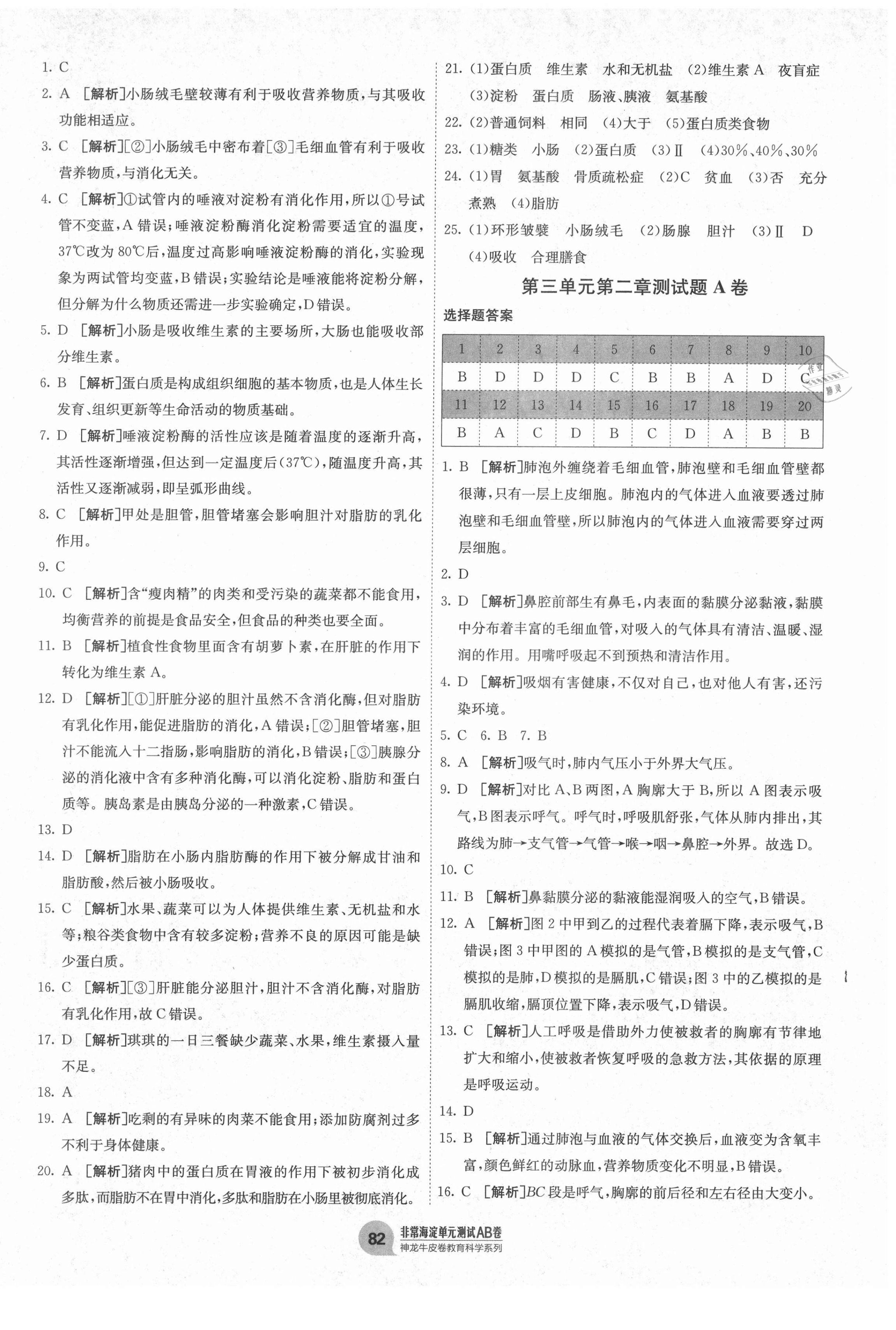 2021年海淀單元測(cè)試AB卷七年級(jí)生物下冊(cè)濟(jì)南版 第2頁