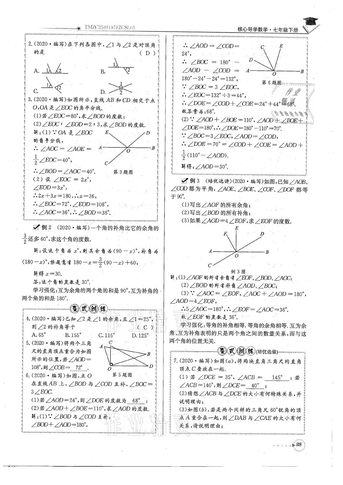 2021年初中数学每日核心导学七年级下册北师大版 参考答案第28页