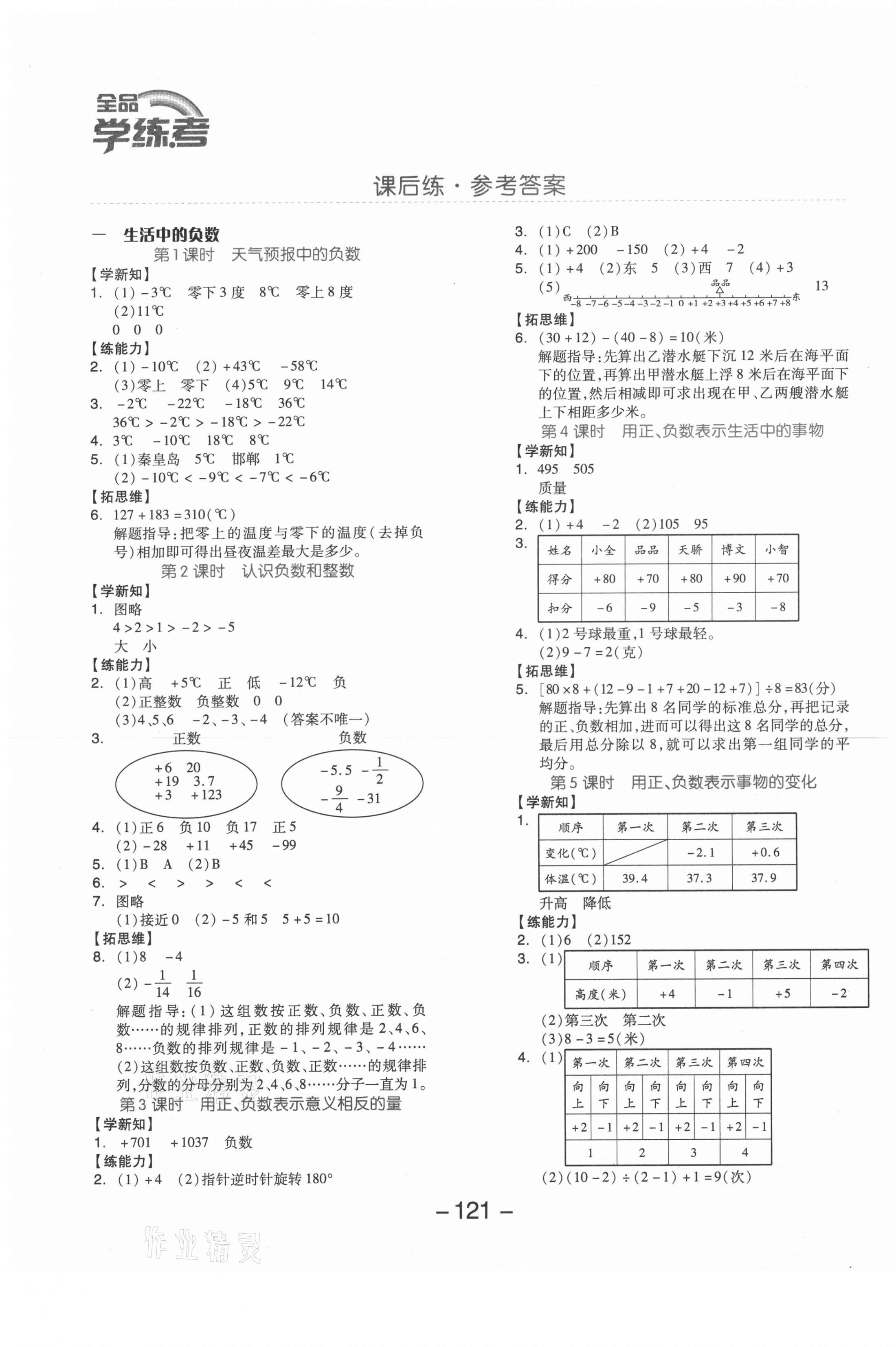 2021年全品學練考六年級數(shù)學下冊冀教版 參考答案第1頁