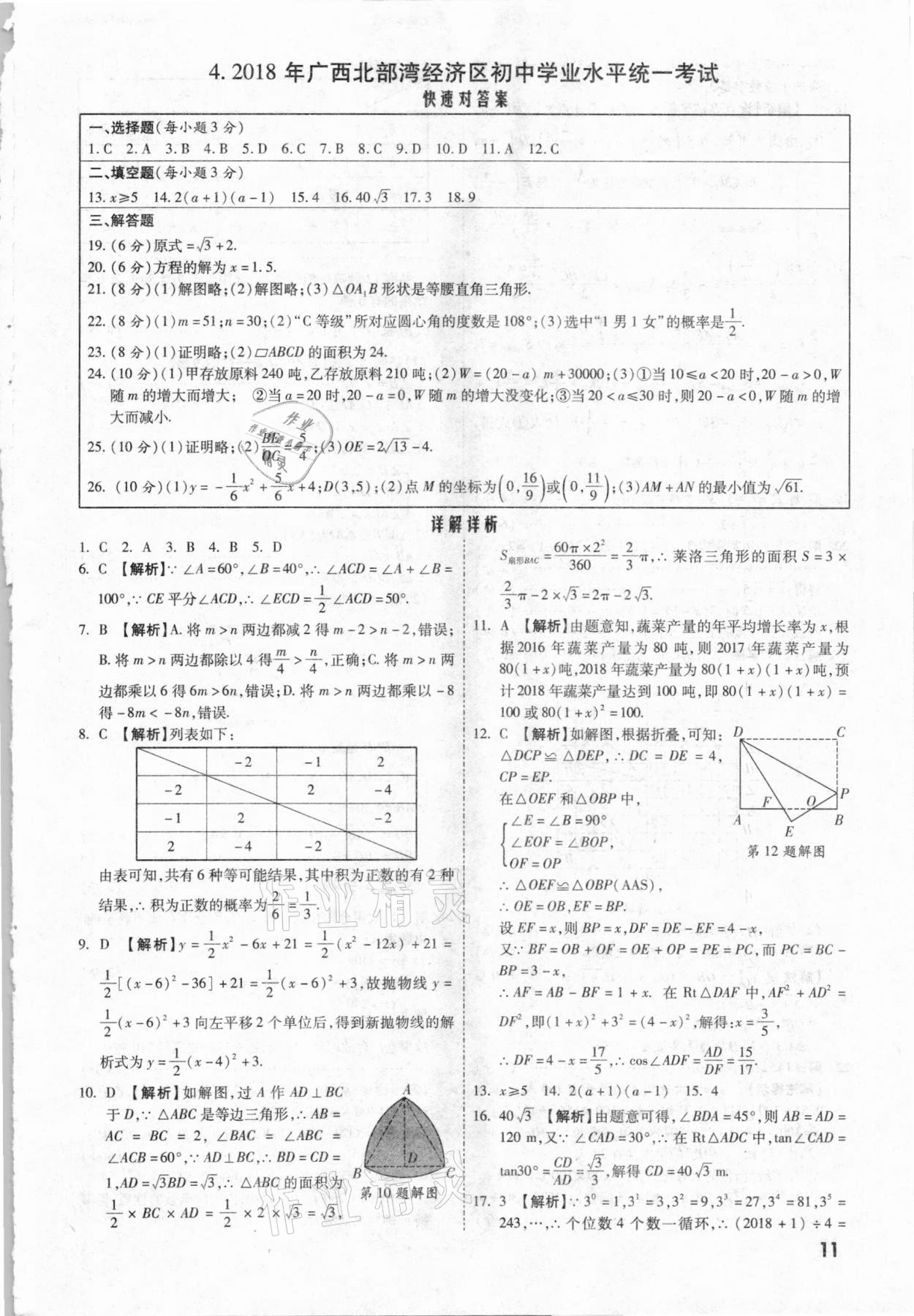 2021年一戰(zhàn)成名中考真題與拓展訓(xùn)練數(shù)學(xué)廣西專版 參考答案第10頁