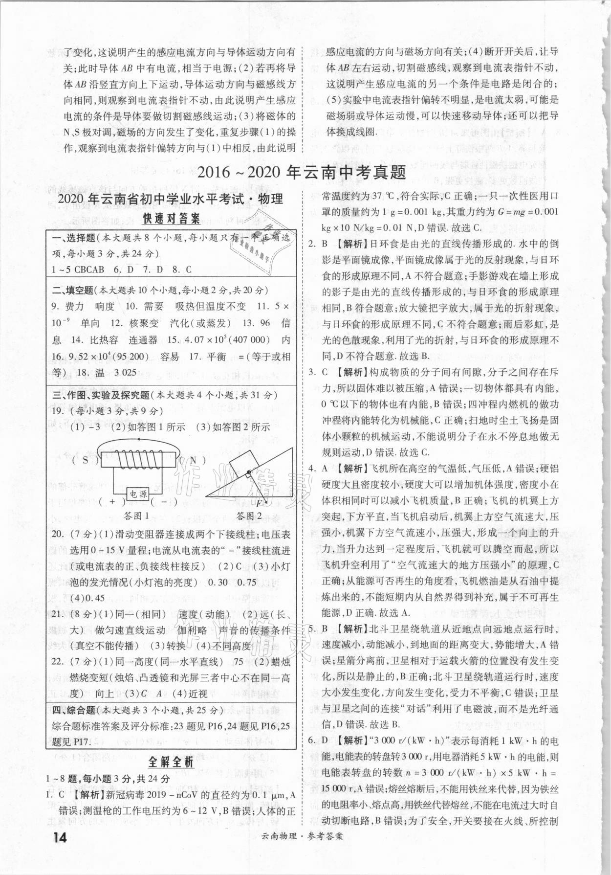 2021年一戰(zhàn)成名中考真題與拓展訓(xùn)練物理云南專版 參考答案第13頁