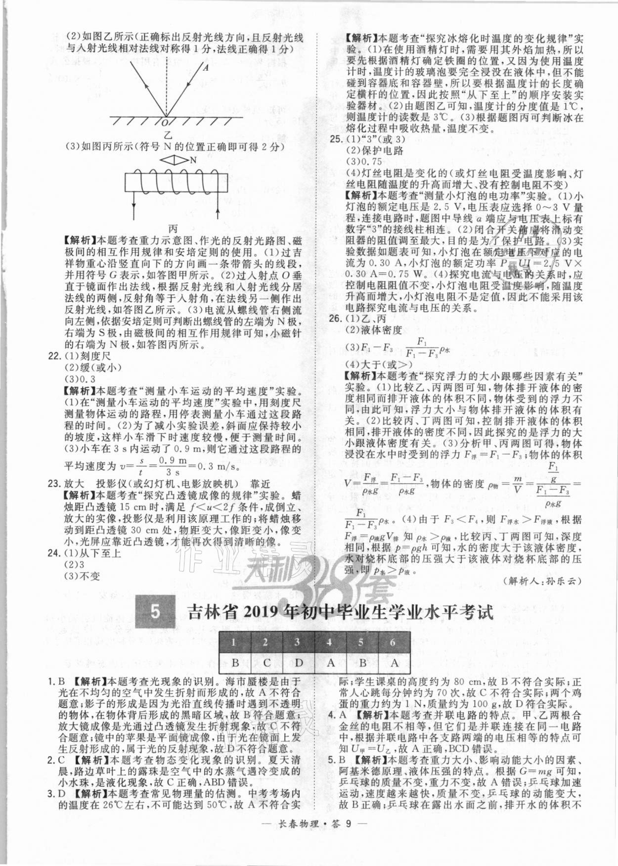 2021年天利38套中考試題精選物理長(zhǎng)春專版 參考答案第9頁(yè)