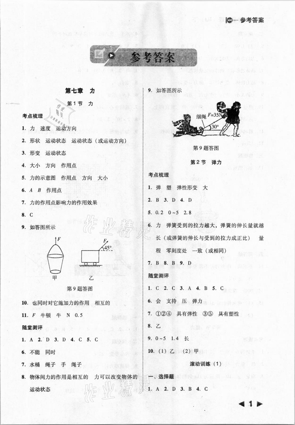 2021年勝券在握打好基礎(chǔ)作業(yè)本八年級(jí)物理下冊(cè)人教版 參考答案第1頁(yè)