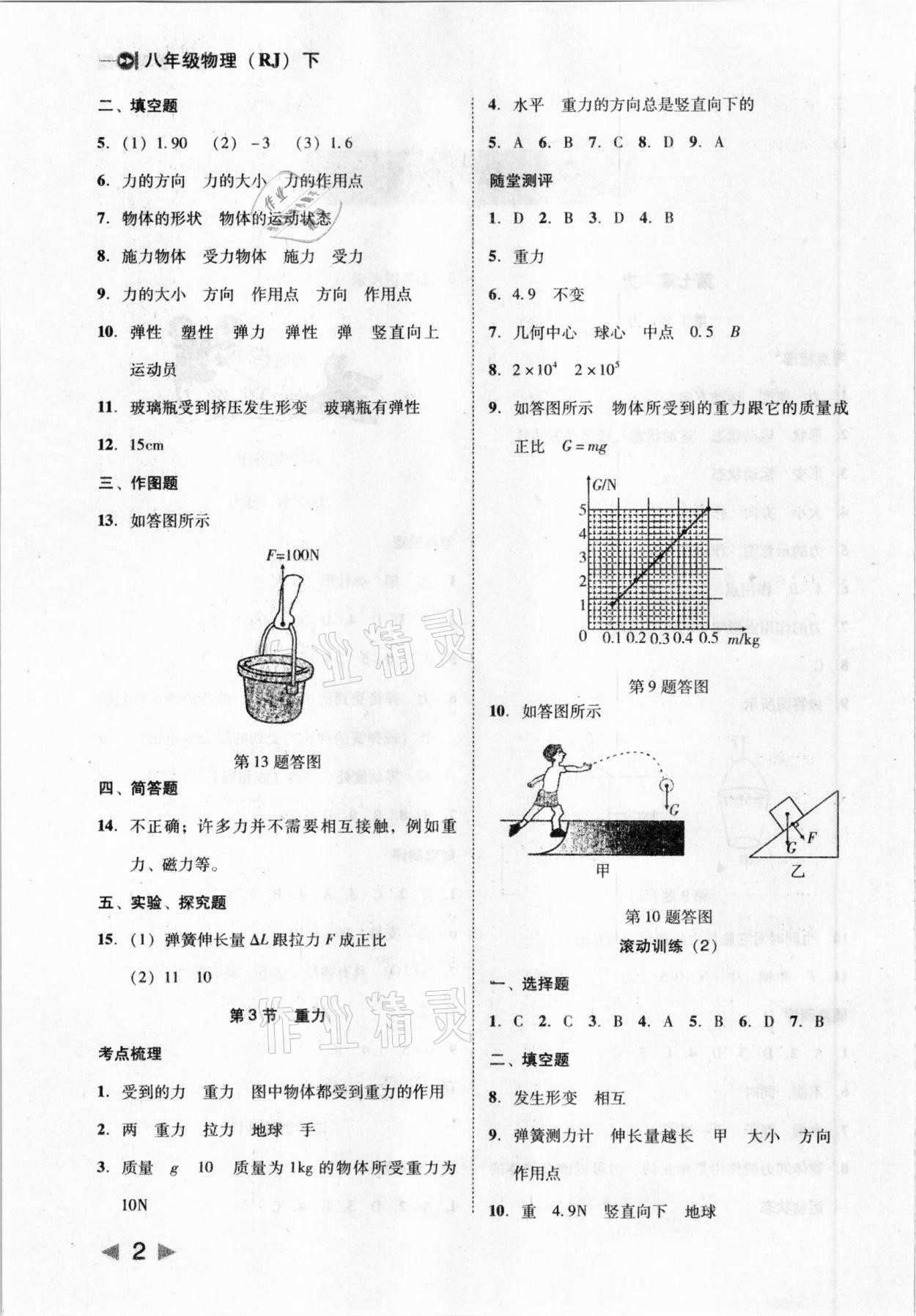 2021年胜券在握打好基础作业本八年级物理下册人教版 参考答案第2页