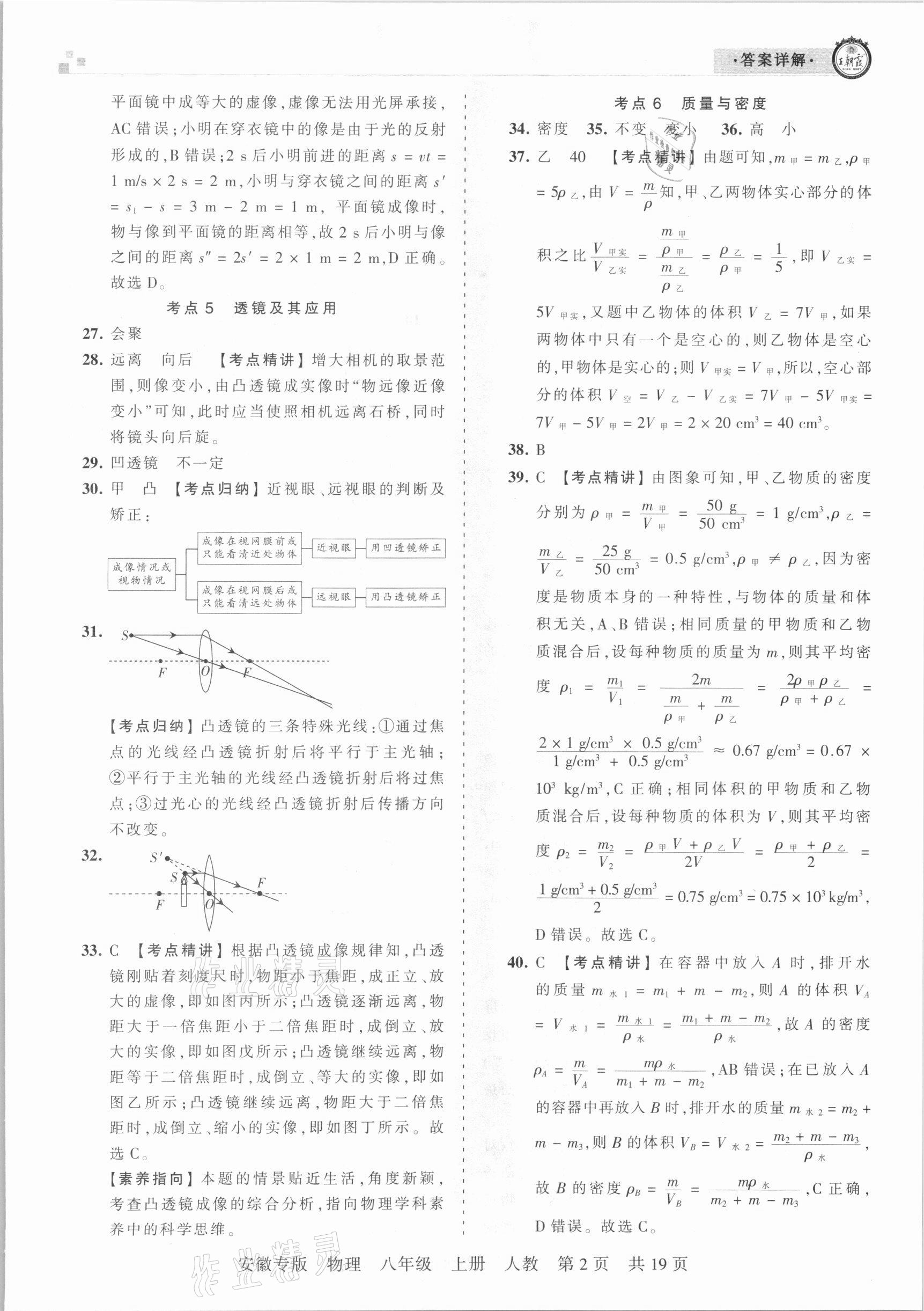 2020年王朝霞各地期末試卷精選八年級(jí)物理上冊人教版安徽專版 參考答案第2頁