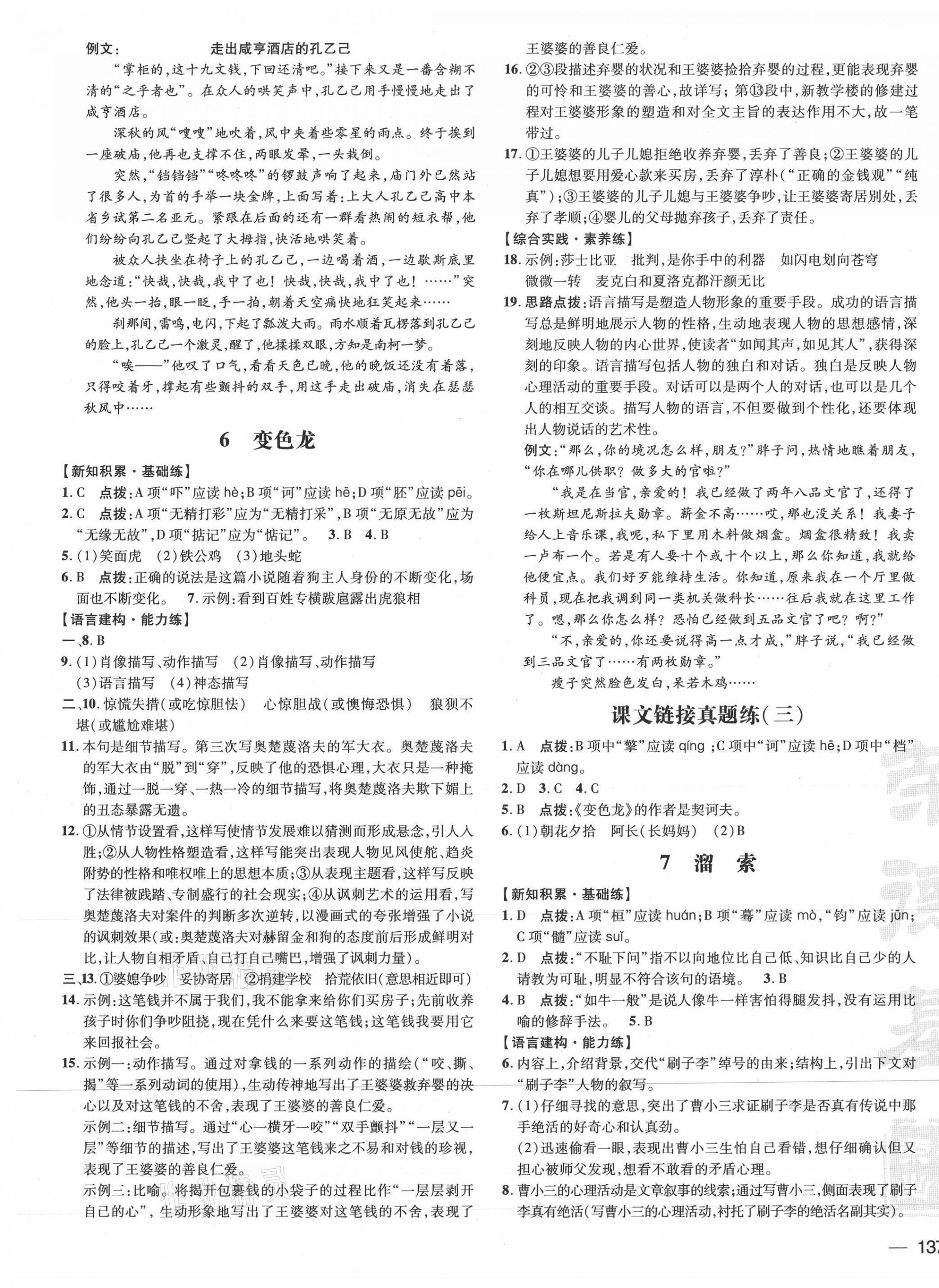 2021年点拨训练九年级语文下册人教版10月印刷 参考答案第4页